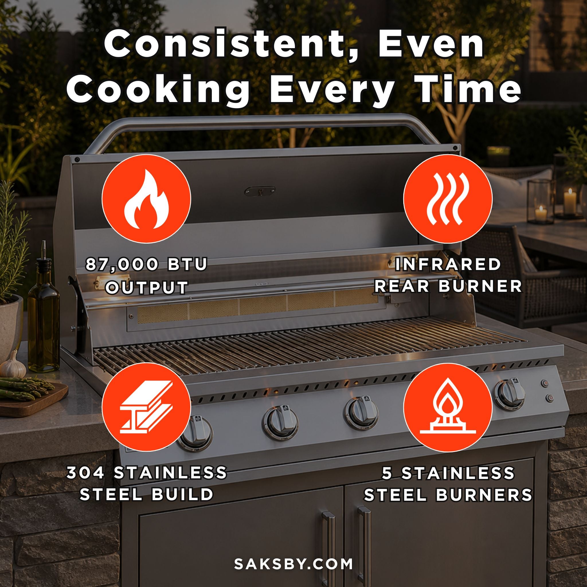 KoKoMo Grills 40-Inch Professional 87K BTU LP NG 5 Burner Built-In Stainless Steel Gas Grill (SAK75364)