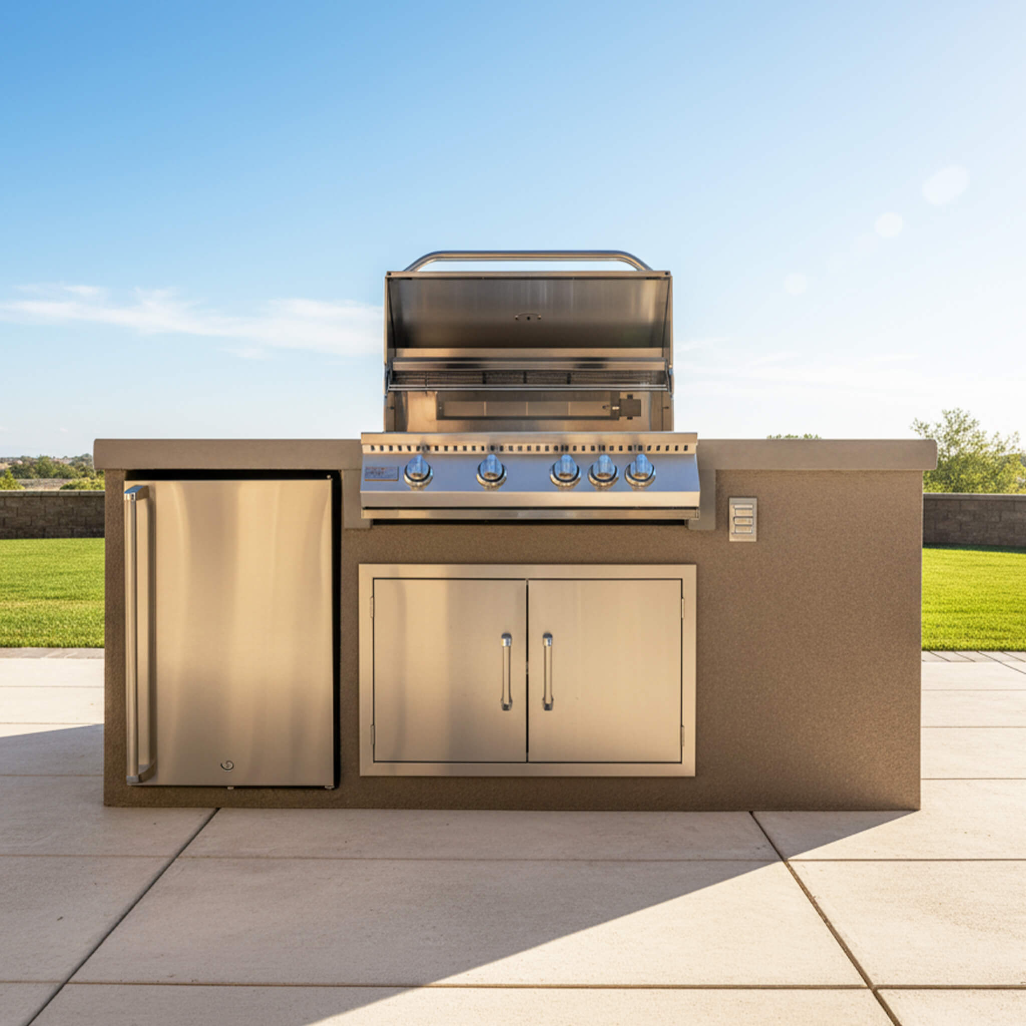 KoKoMo Grills 7FT Straight BBQ Island With Built-In BBQ And Refrigerator [Made-To-Order] (SAK46187)