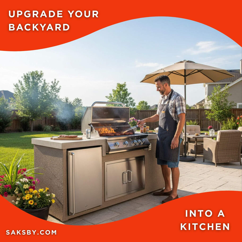 KoKoMo Grills 7FT Straight BBQ Island With Built-In BBQ And Refrigerator [Made-To-Order] (SAK46187)
