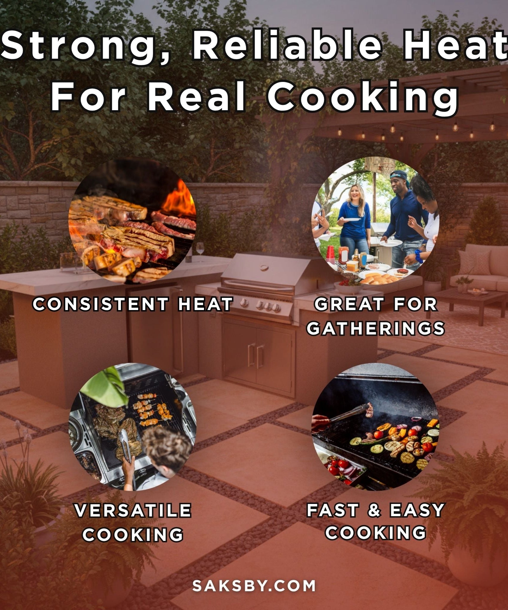 KoKoMo Grills Baja 9FT BBQ Island With LEDs, Built-In BBQ And Refrigerator [Made-To-Order] (SAK85739)