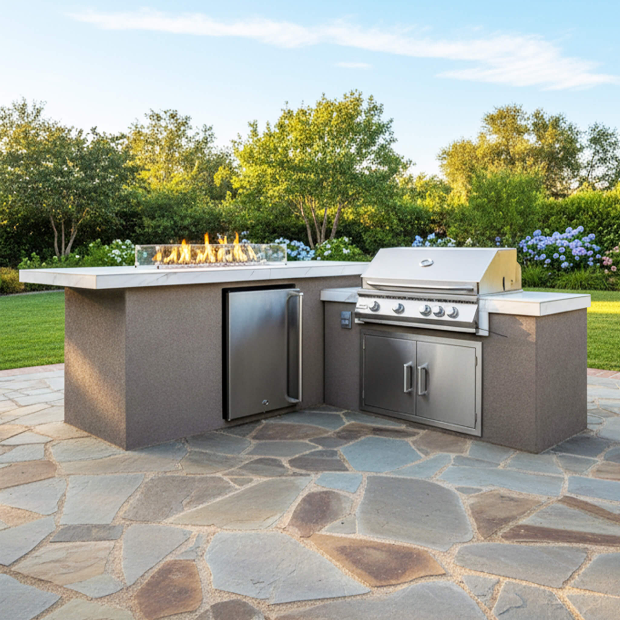 KoKoMo Grills Baja 9FT BBQ Island With LEDs, Built-In BBQ And Refrigerator [Made-To-Order] (SAK85739)