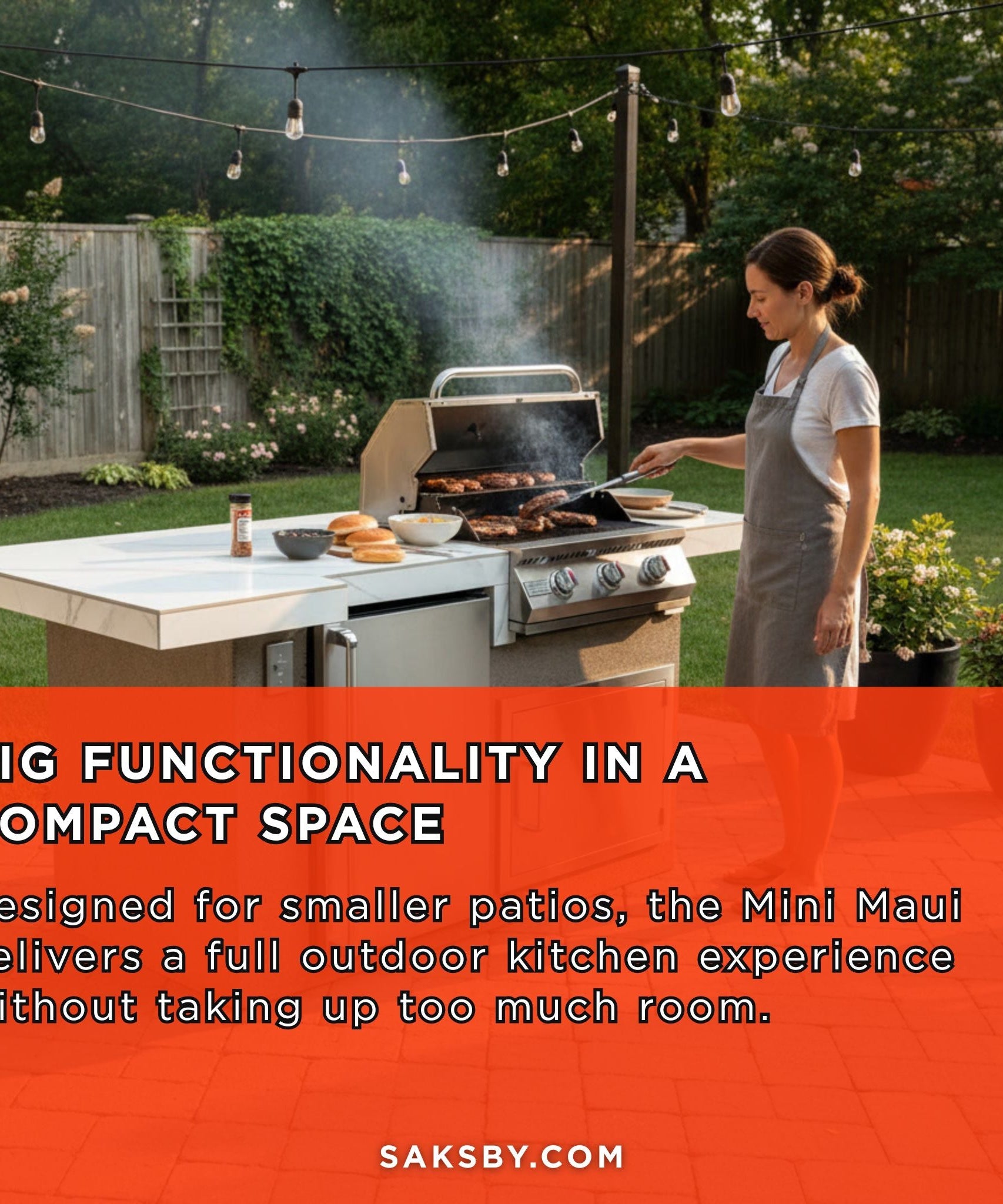 KoKoMo Grills Mini Maui 6FT BBQ Island With LED Lights, Built-In BBQ And Refrigerator [Made-To-Order] (SAK53828)
