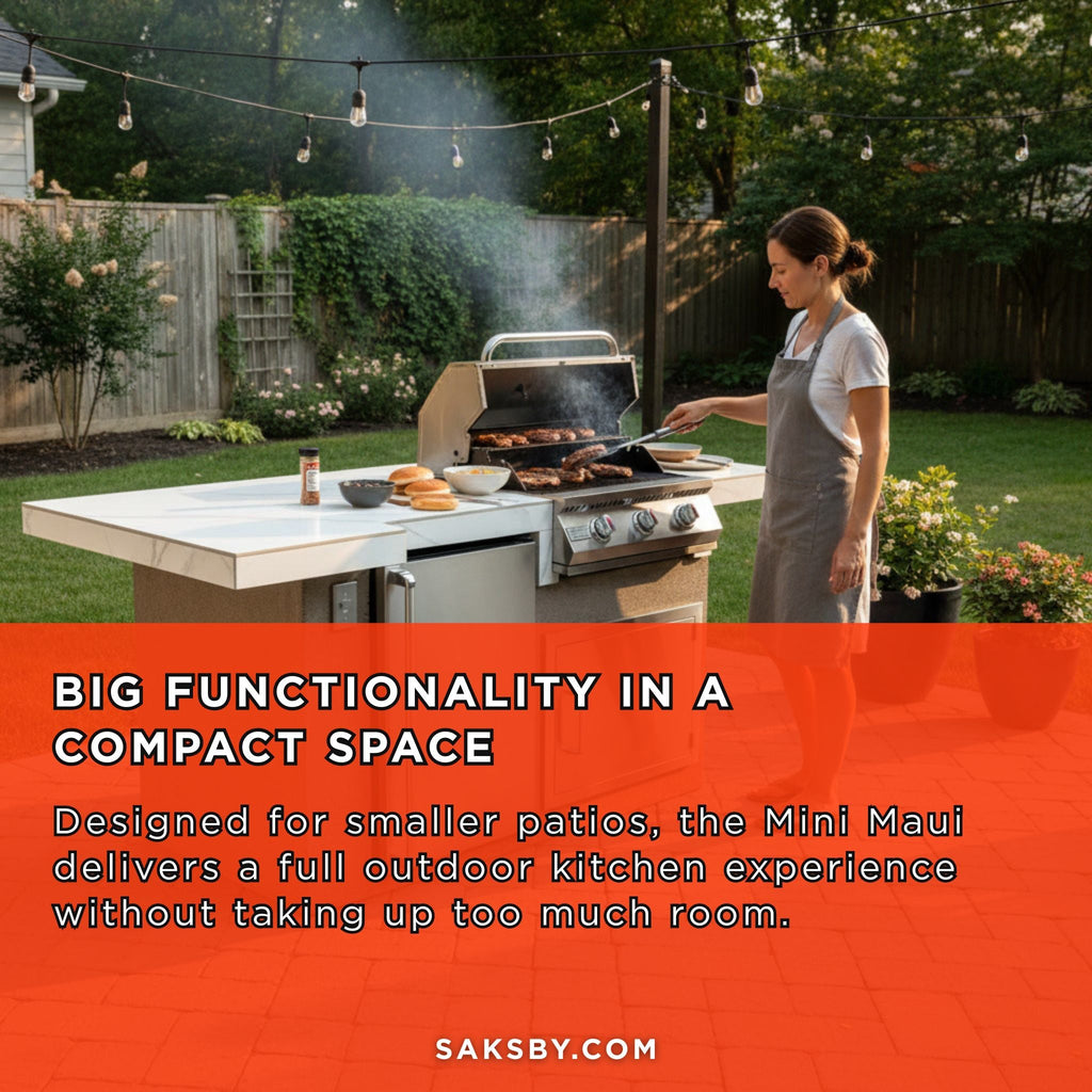 KoKoMo Grills Mini Maui 6FT BBQ Island With LED Lights, Built-In BBQ And Refrigerator [Made-To-Order] (SAK53828)