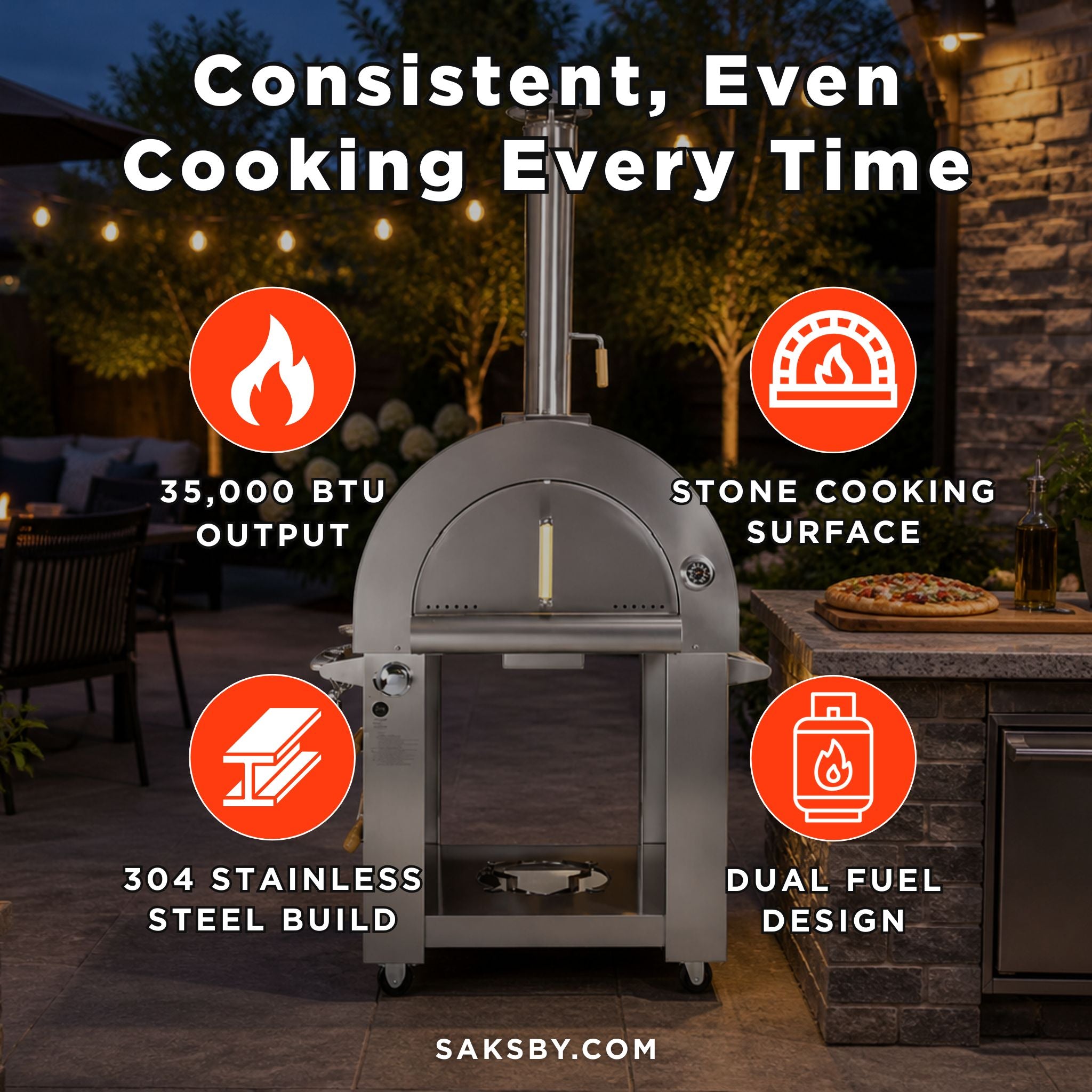 KoKoMo Grills Premium 32-Inch Stainless Steel Dual Fuel Gas Or Wood Fired Pizza Oven [KO-PIZZAOVEN] (SAK14753)