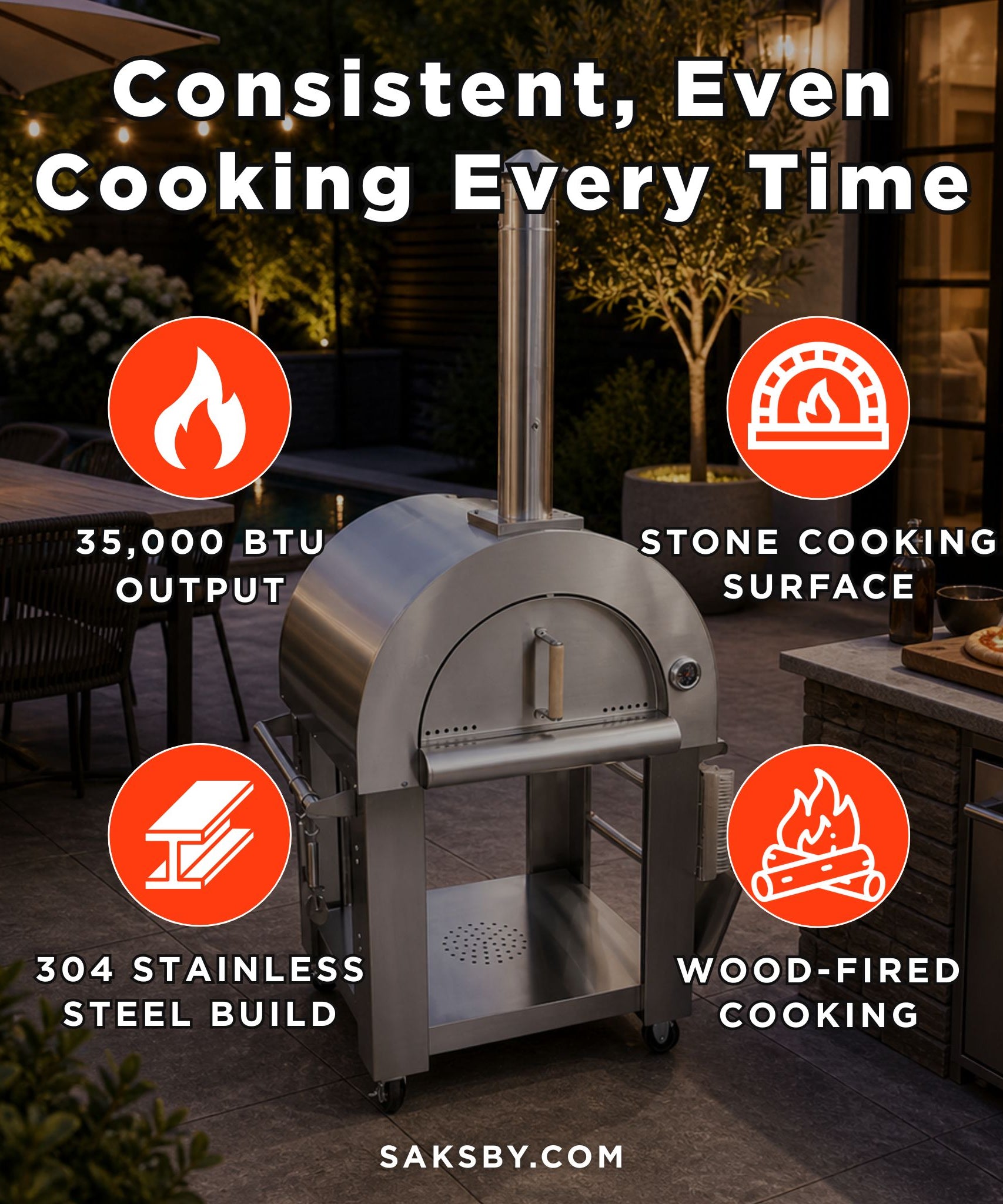 KoKoMo Grills Premium 32-Inch Stainless Steel Wood Fired Pizza Oven [KO-PIZZAOVEN] (SAK92618)