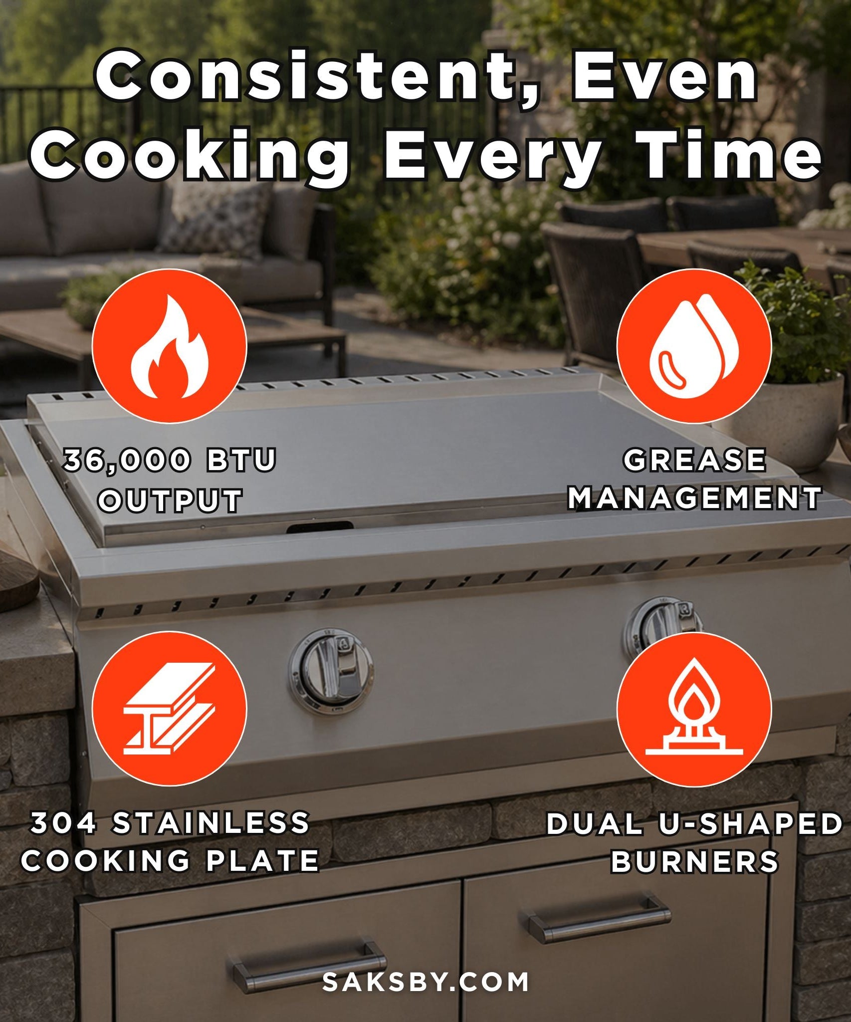 KoKoMo Grills 30-Inch Premium 36K BTU Teppanyaki Griddle With Dual U Shape Burner (SAK19367)