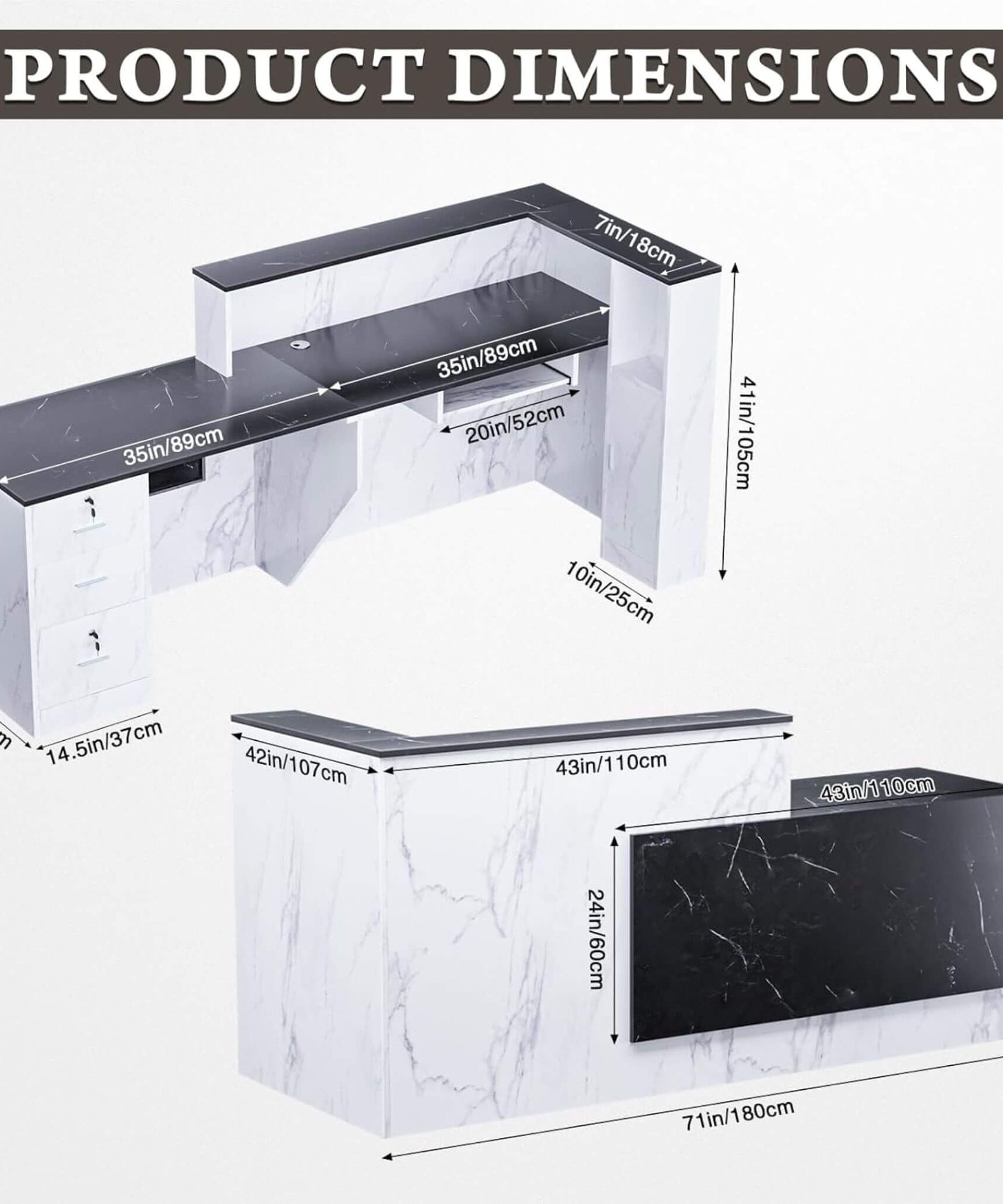 Velmor L-Shaped Modern Black And White Reception Desk With Lockable Drawers (SAK50729)