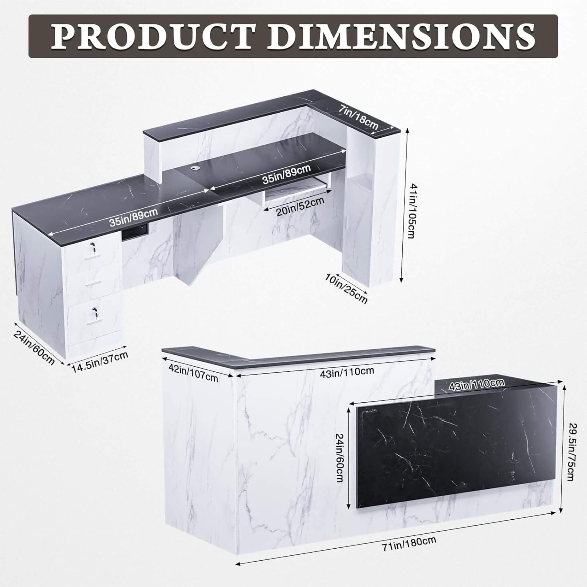 Velmor L-Shaped Modern Black And White Reception Desk With Lockable Drawers (SAK50729)