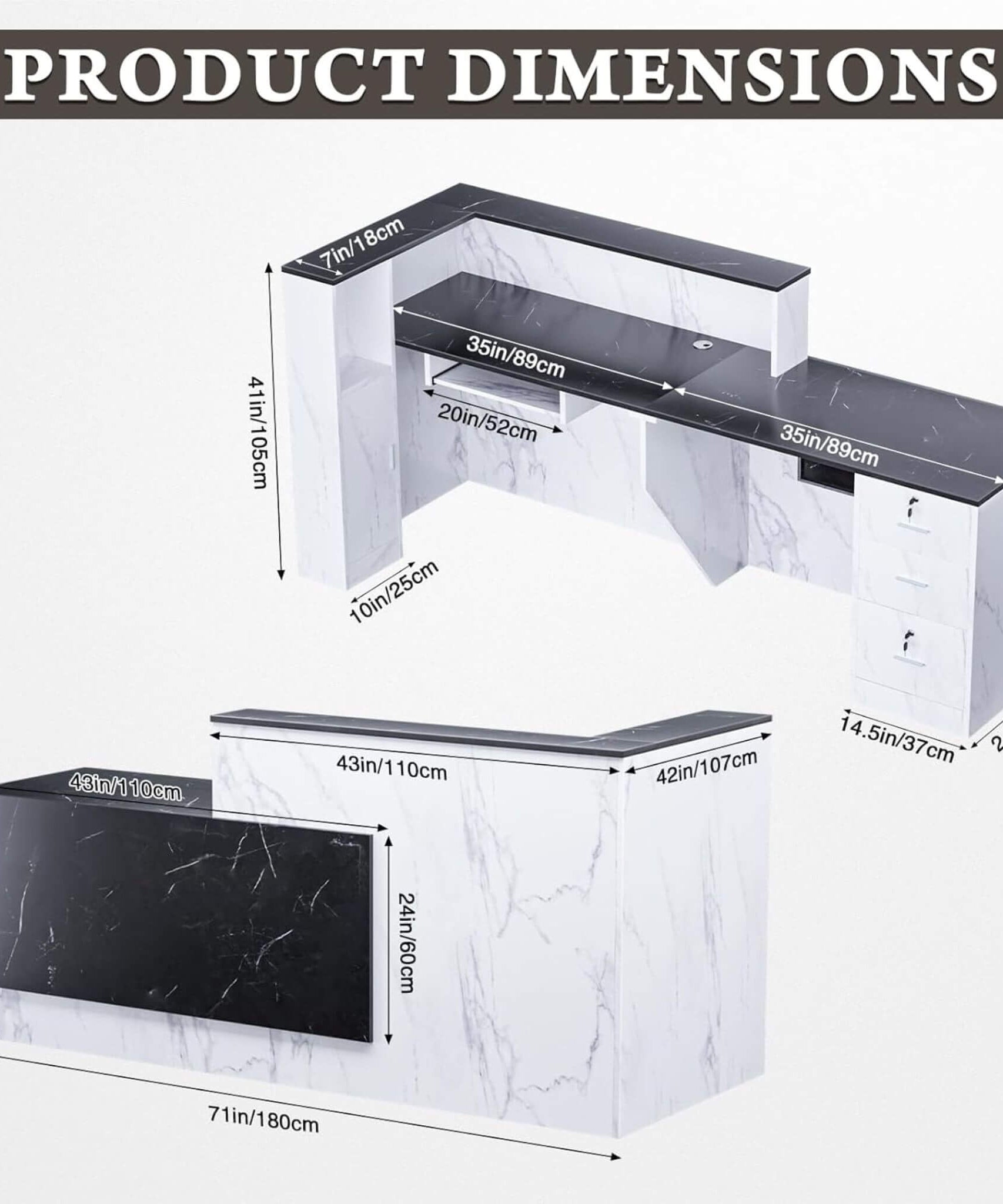 Velmor L-Shaped Modern Black And White Reception Desk With Lockable Drawers (SAK50729)