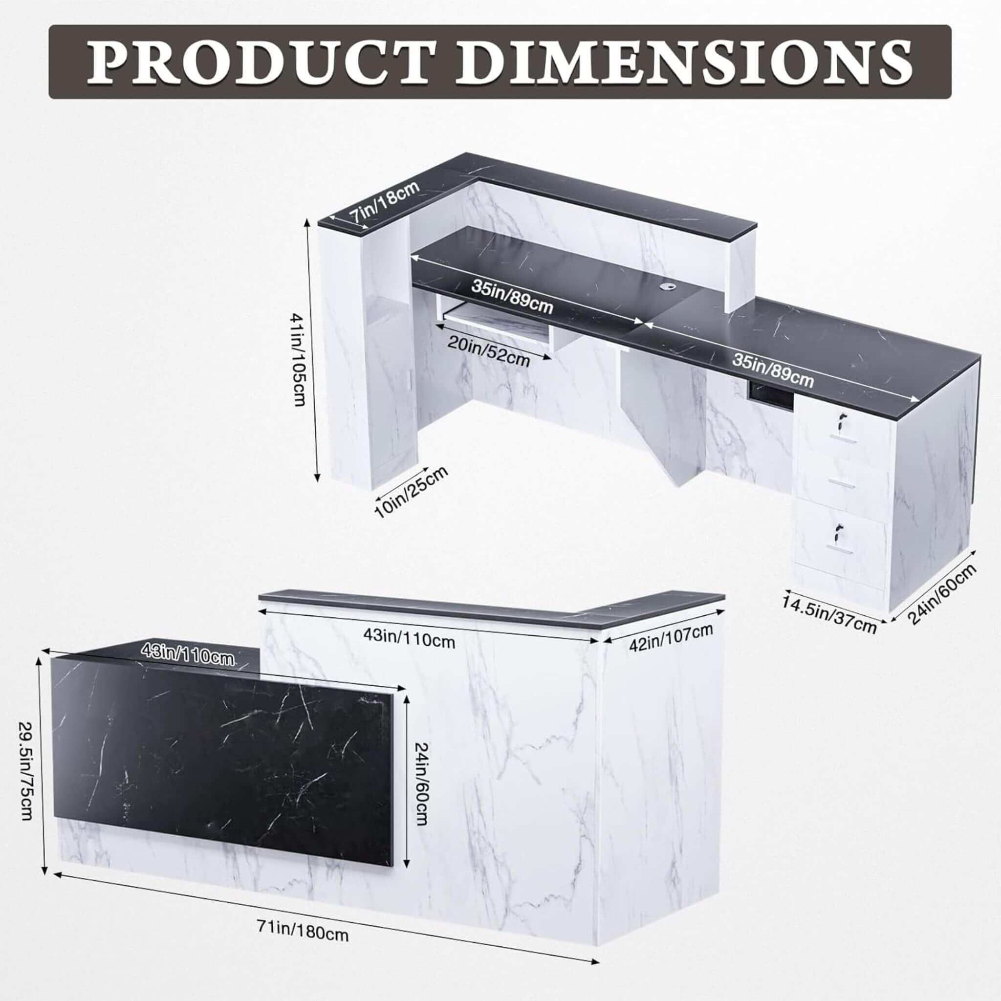 Velmor L-Shaped Modern Black And White Reception Desk With Lockable Drawers (SAK50729)