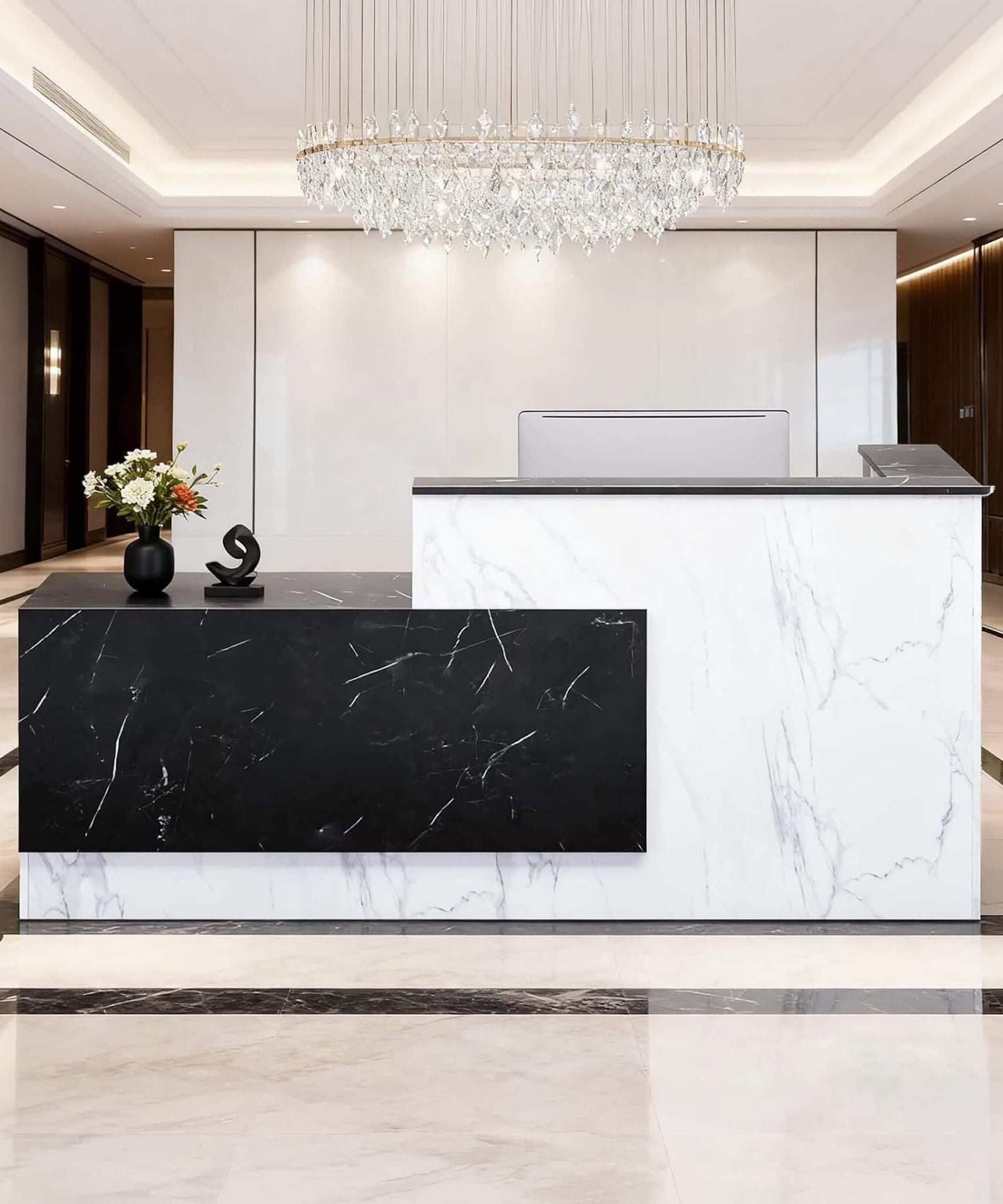 Velmor L-Shaped Modern Black And White Reception Desk With Lockable Drawers (SAK50729)