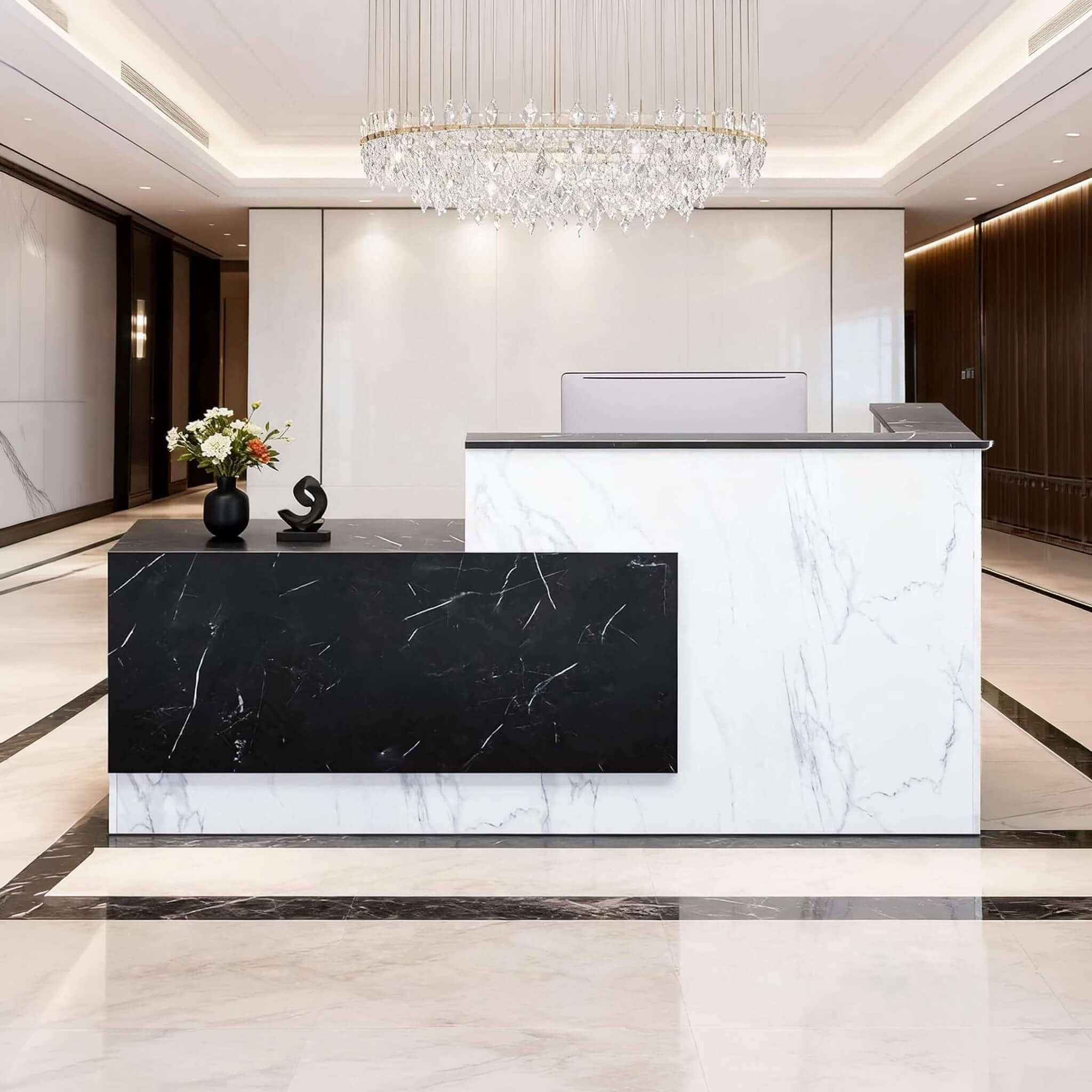 Velmor L-Shaped Modern Black And White Reception Desk With Lockable Drawers (SAK50729)