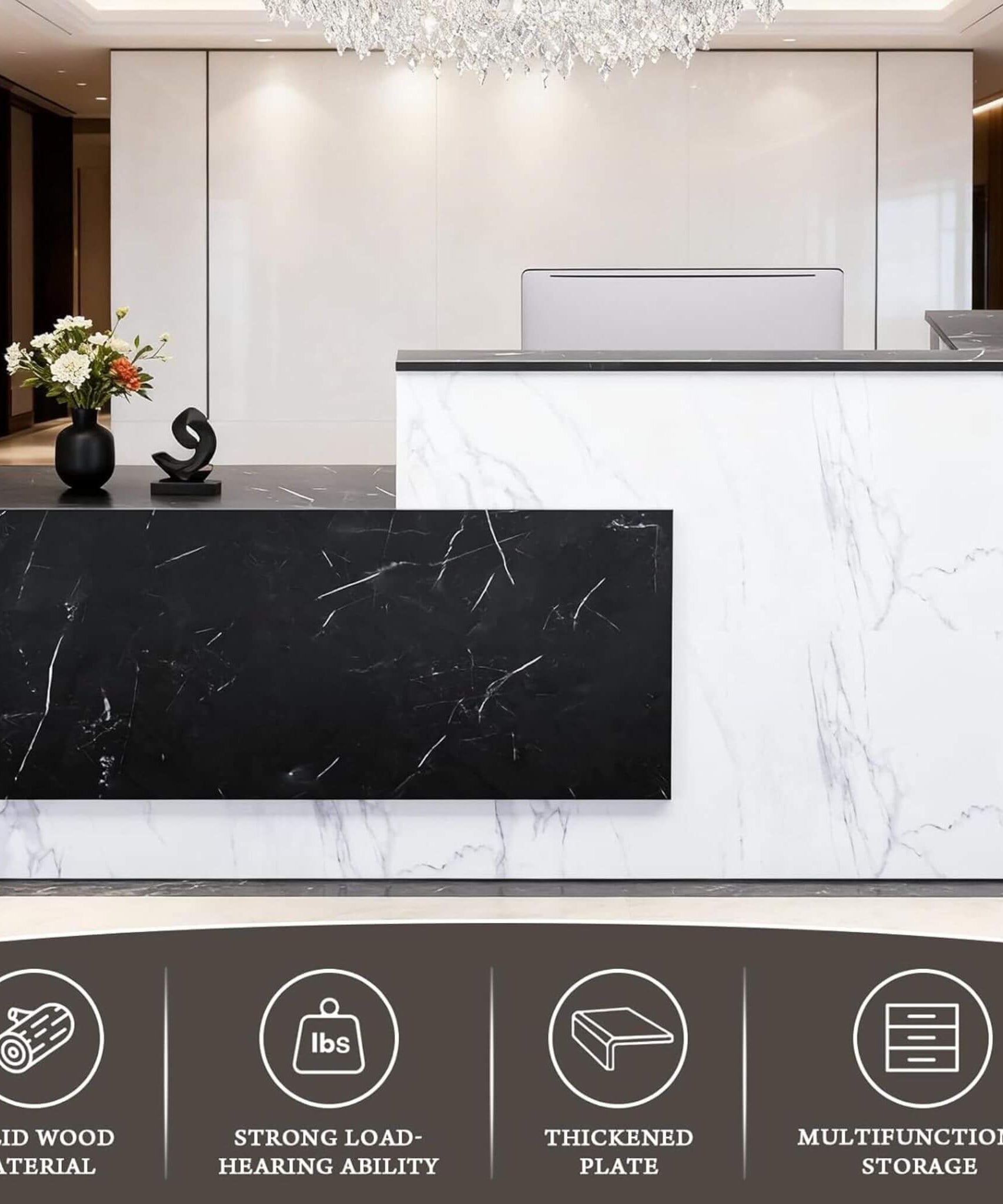 Velmor L-Shaped Modern Black And White Reception Desk With Lockable Drawers (SAK50729)
