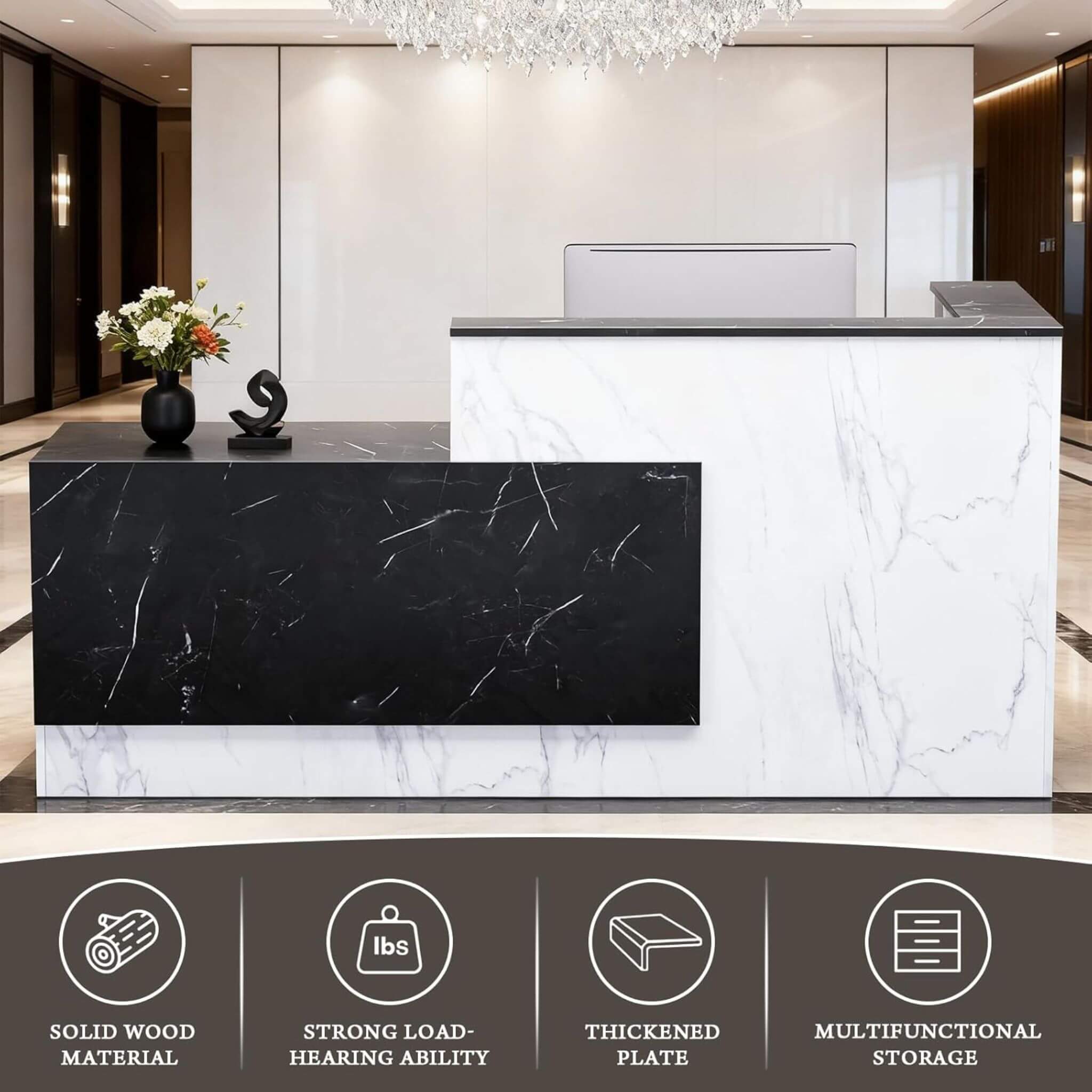 Velmor L-Shaped Modern Black And White Reception Desk With Lockable Drawers (SAK50729)