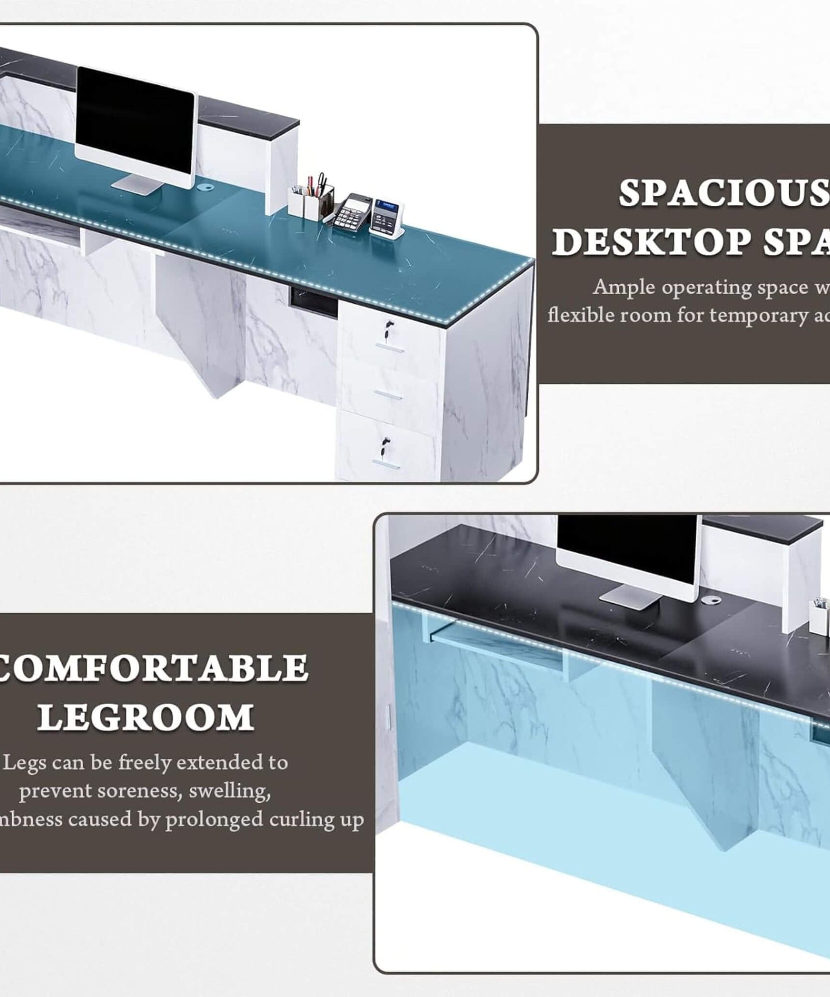 Velmor L-Shaped Modern Black And White Reception Desk With Lockable Drawers (SAK50729)