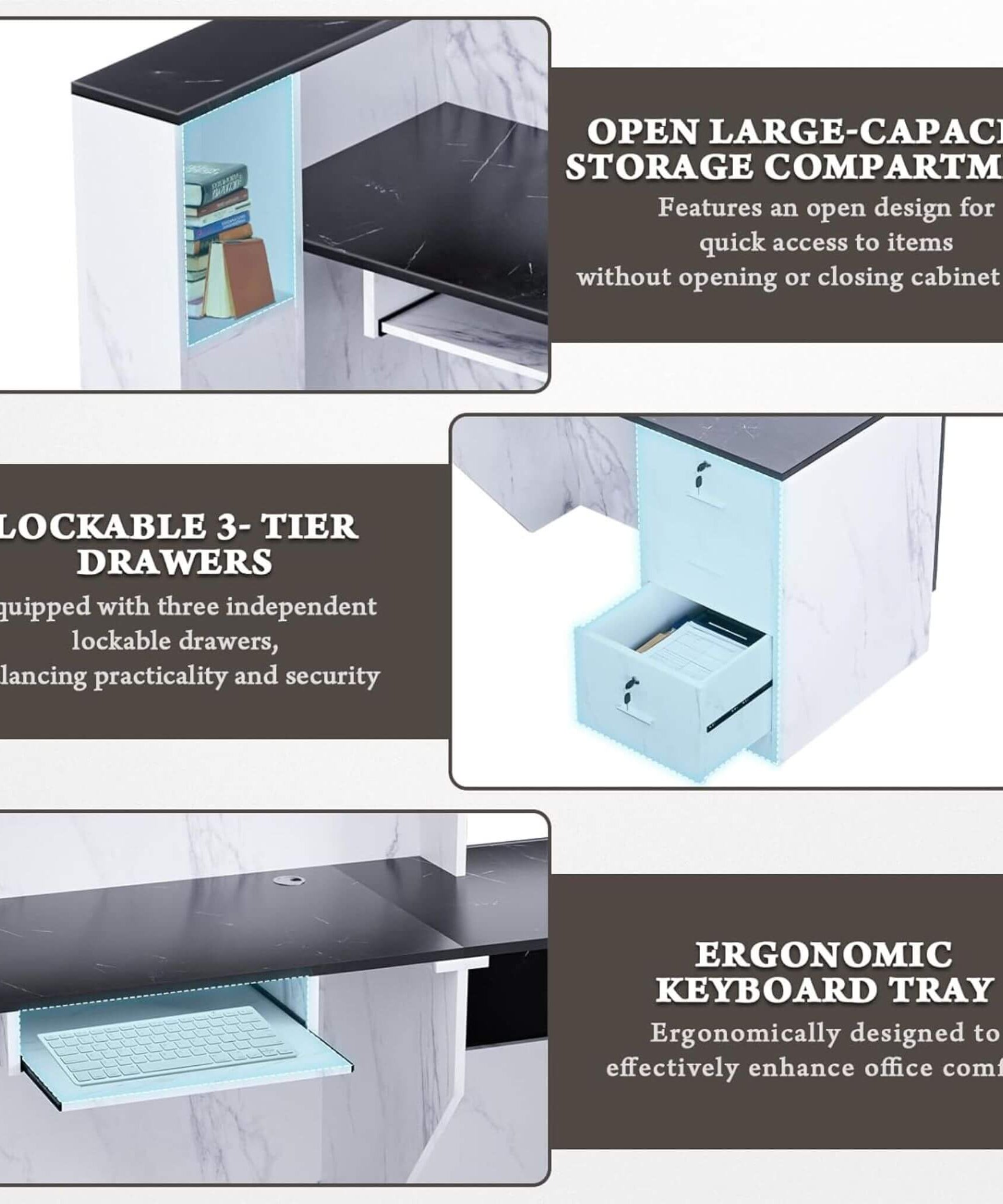Velmor L-Shaped Modern Black And White Reception Desk With Lockable Drawers (SAK50729)