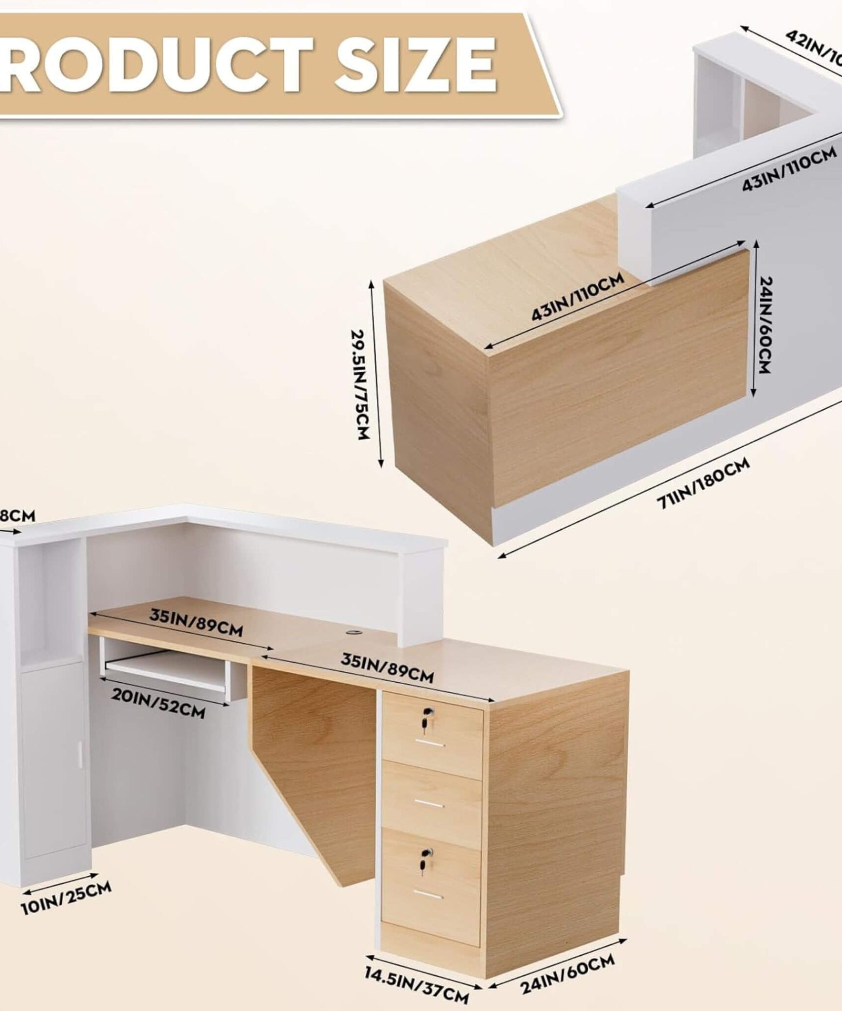 Velmor L-Shaped Modern Brown And White Reception Desk With Lockable Drawers (SAK26491)