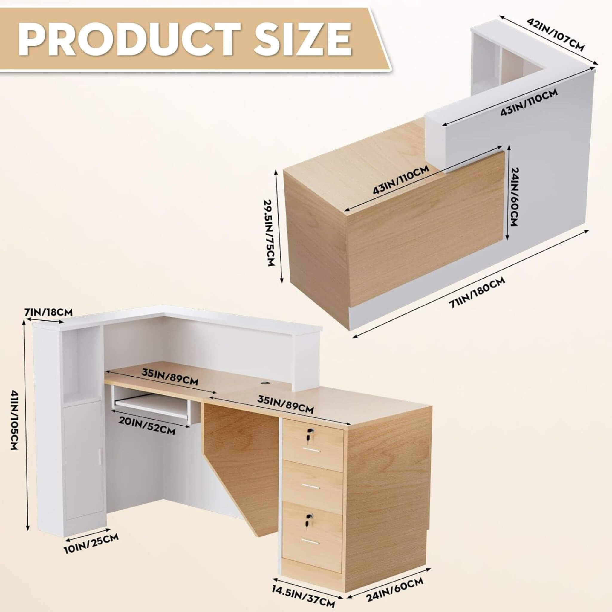 Velmor L-Shaped Modern Brown And White Reception Desk With Lockable Drawers (SAK26491)