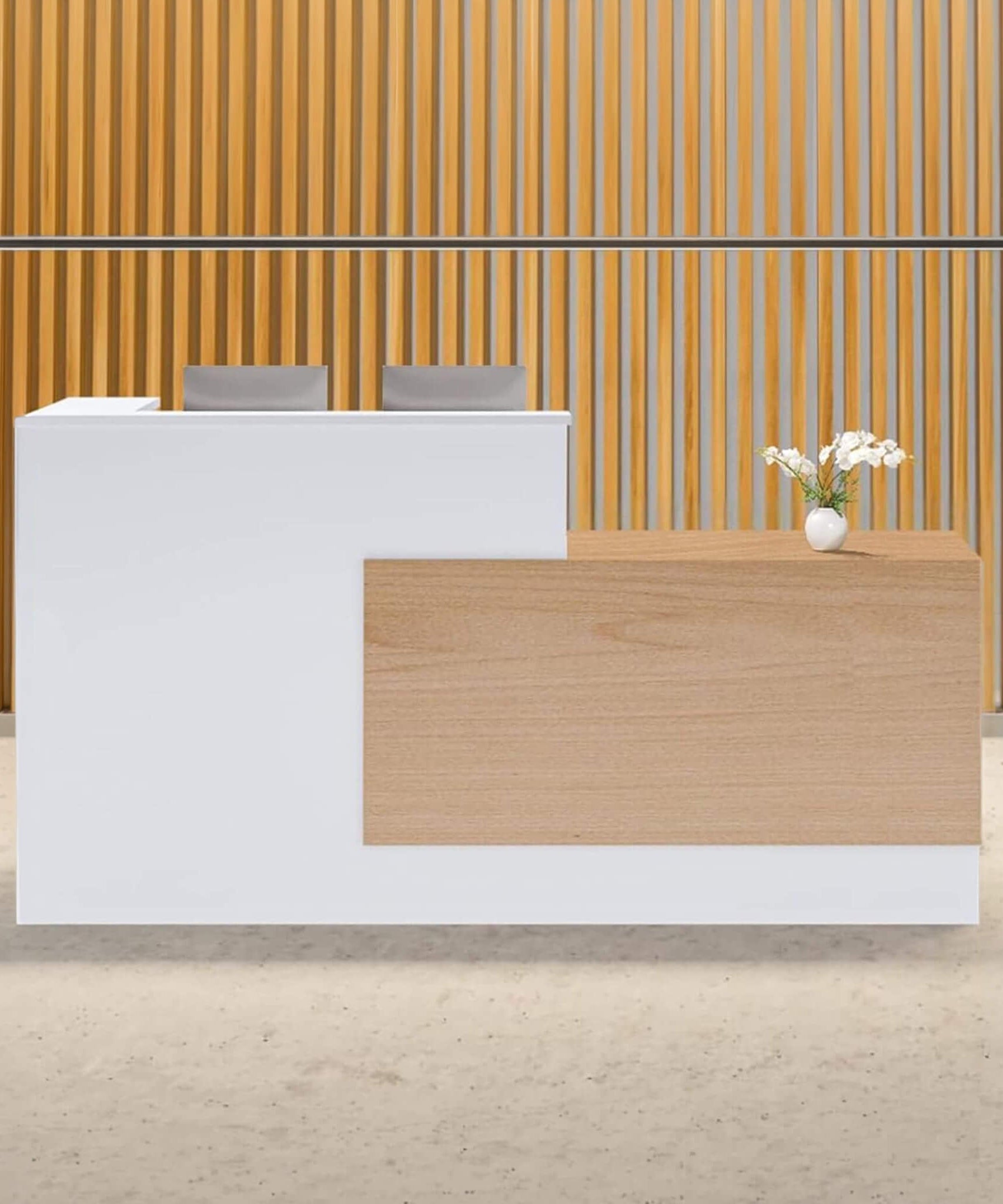 Velmor L-Shaped Modern Brown And White Reception Desk With Lockable Drawers (SAK26491)