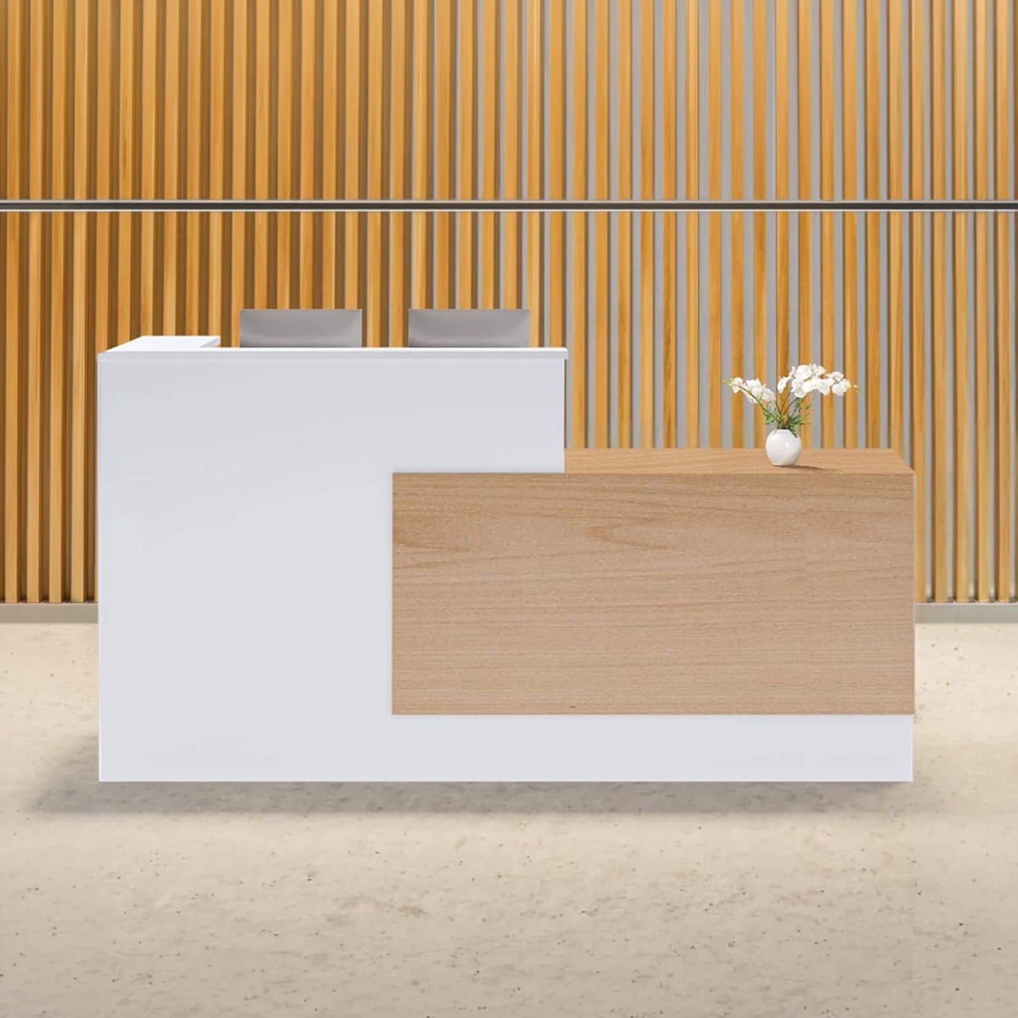 Velmor L-Shaped Modern Brown And White Reception Desk With Lockable Drawers (SAK26491)