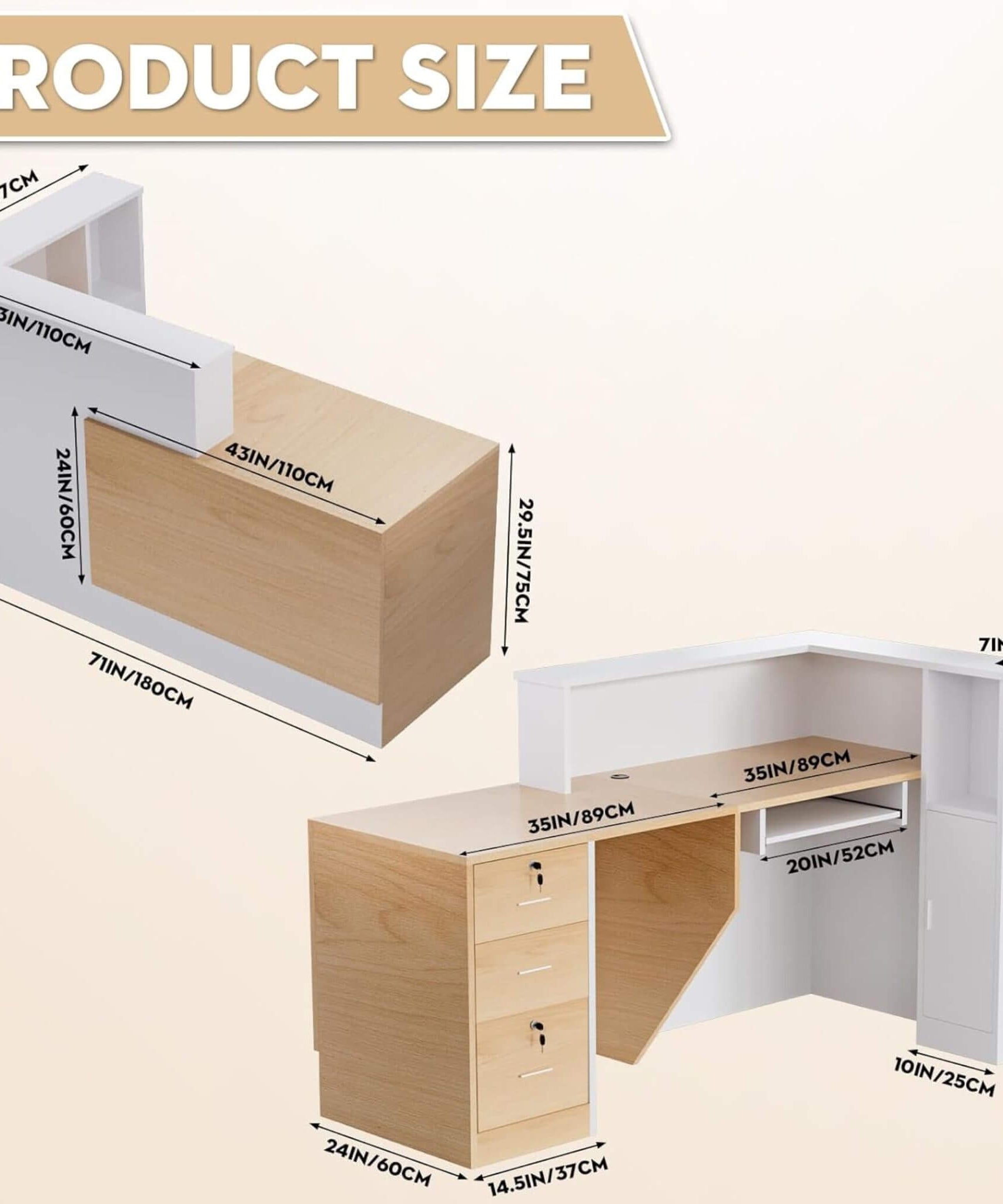 Velmor L-Shaped Modern Brown And White Reception Desk With Lockable Drawers (SAK26491)