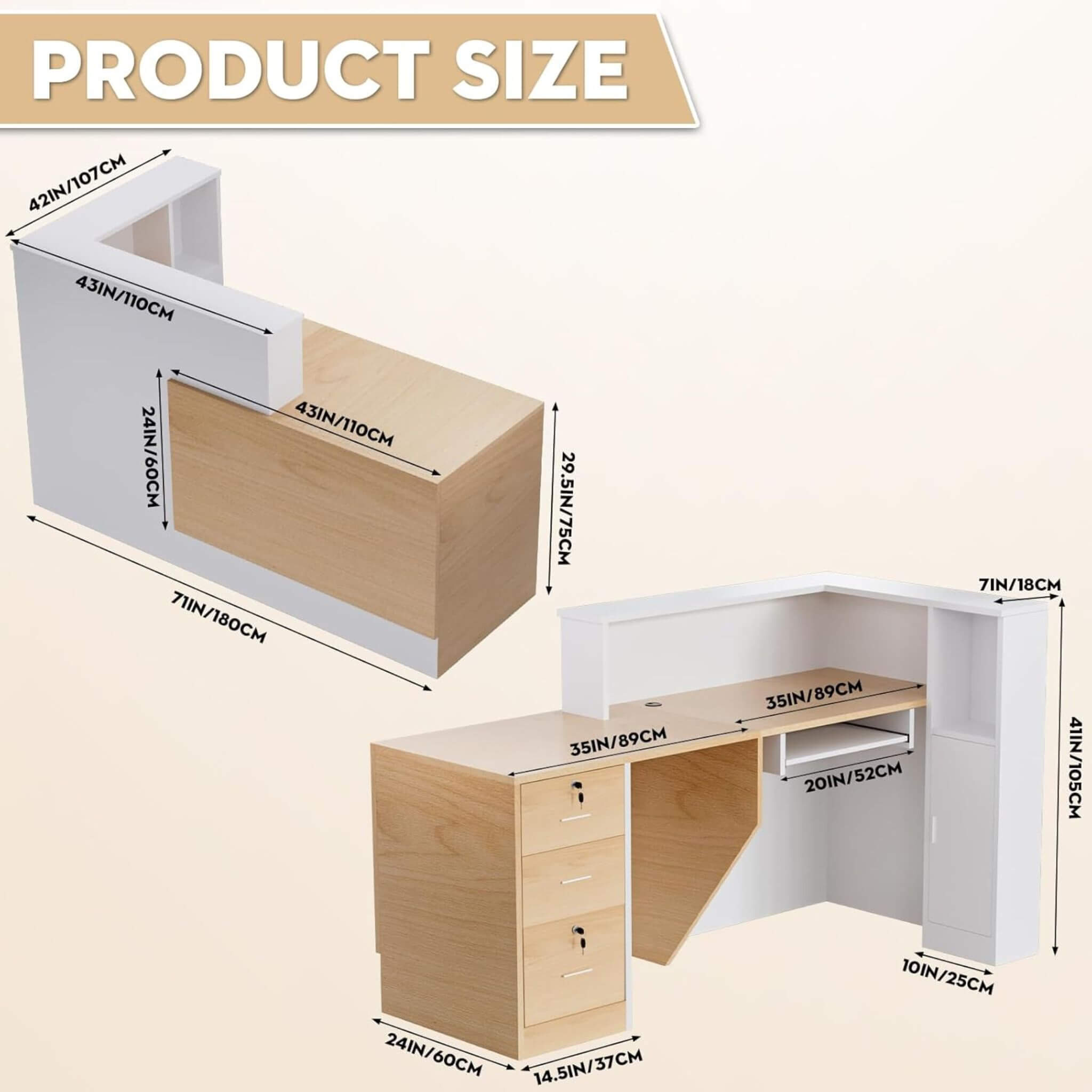 Velmor L-Shaped Modern Brown And White Reception Desk With Lockable Drawers (SAK26491)