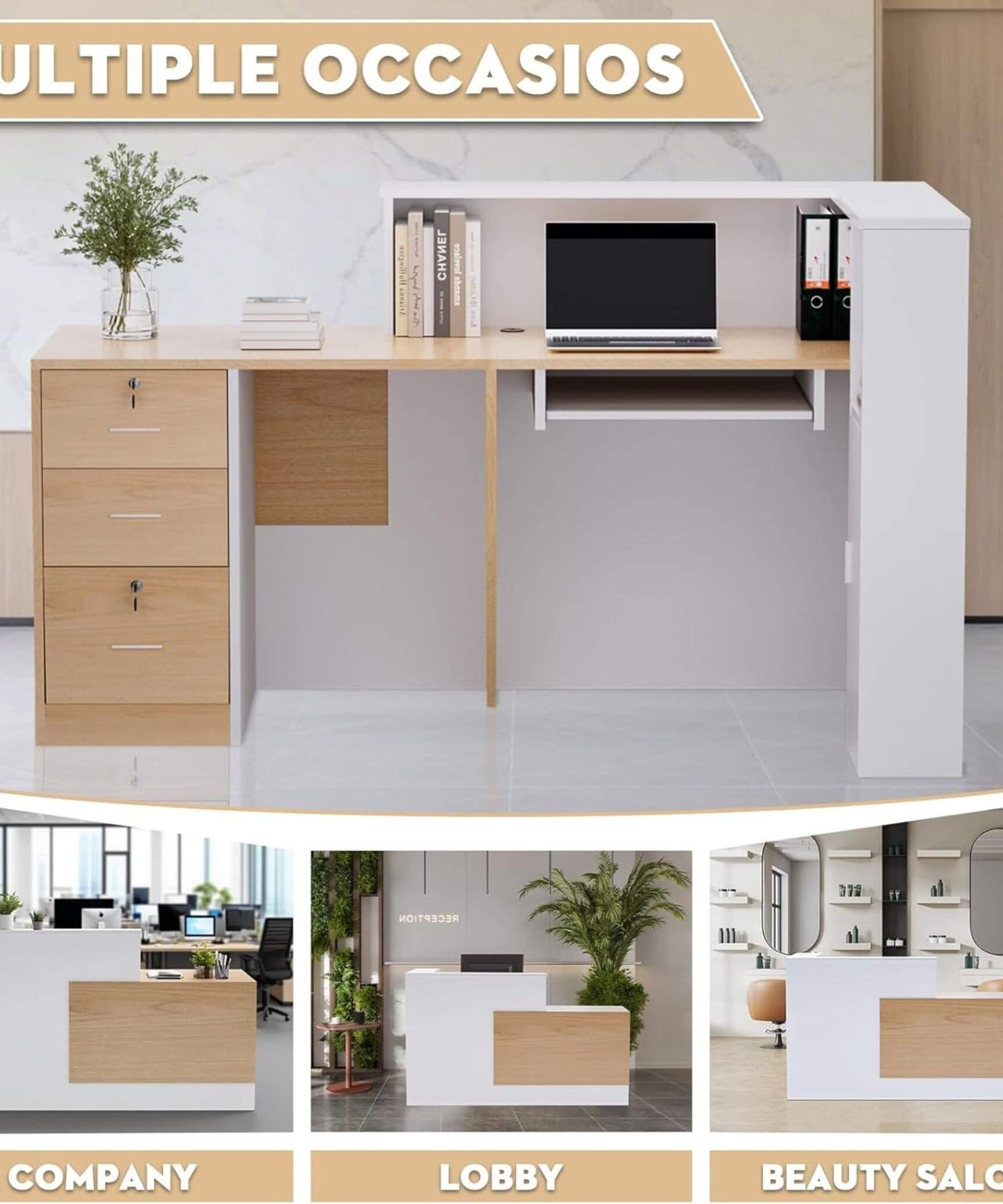 Velmor L-Shaped Modern Brown And White Reception Desk With Lockable Drawers (SAK26491)