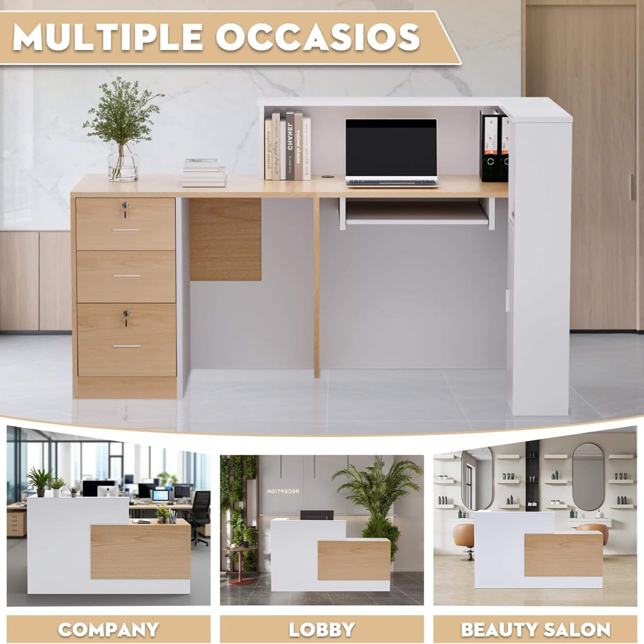 Velmor L-Shaped Modern Brown And White Reception Desk With Lockable Drawers (SAK26491)