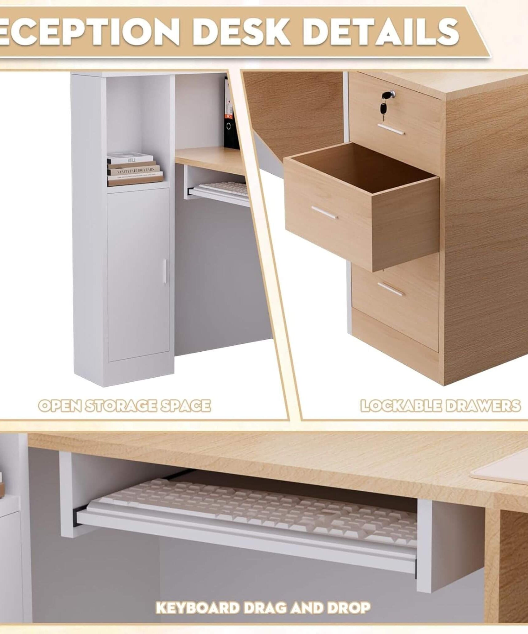 Velmor L-Shaped Modern Brown And White Reception Desk With Lockable Drawers (SAK26491)