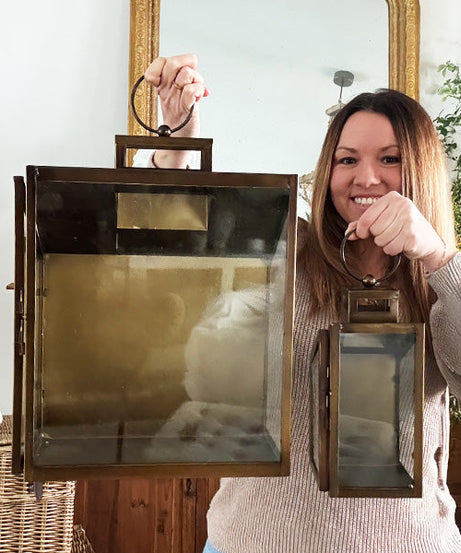 Rustikale Laternen aus gehärtetem Glas in Bronzeoptik, 3er-Set