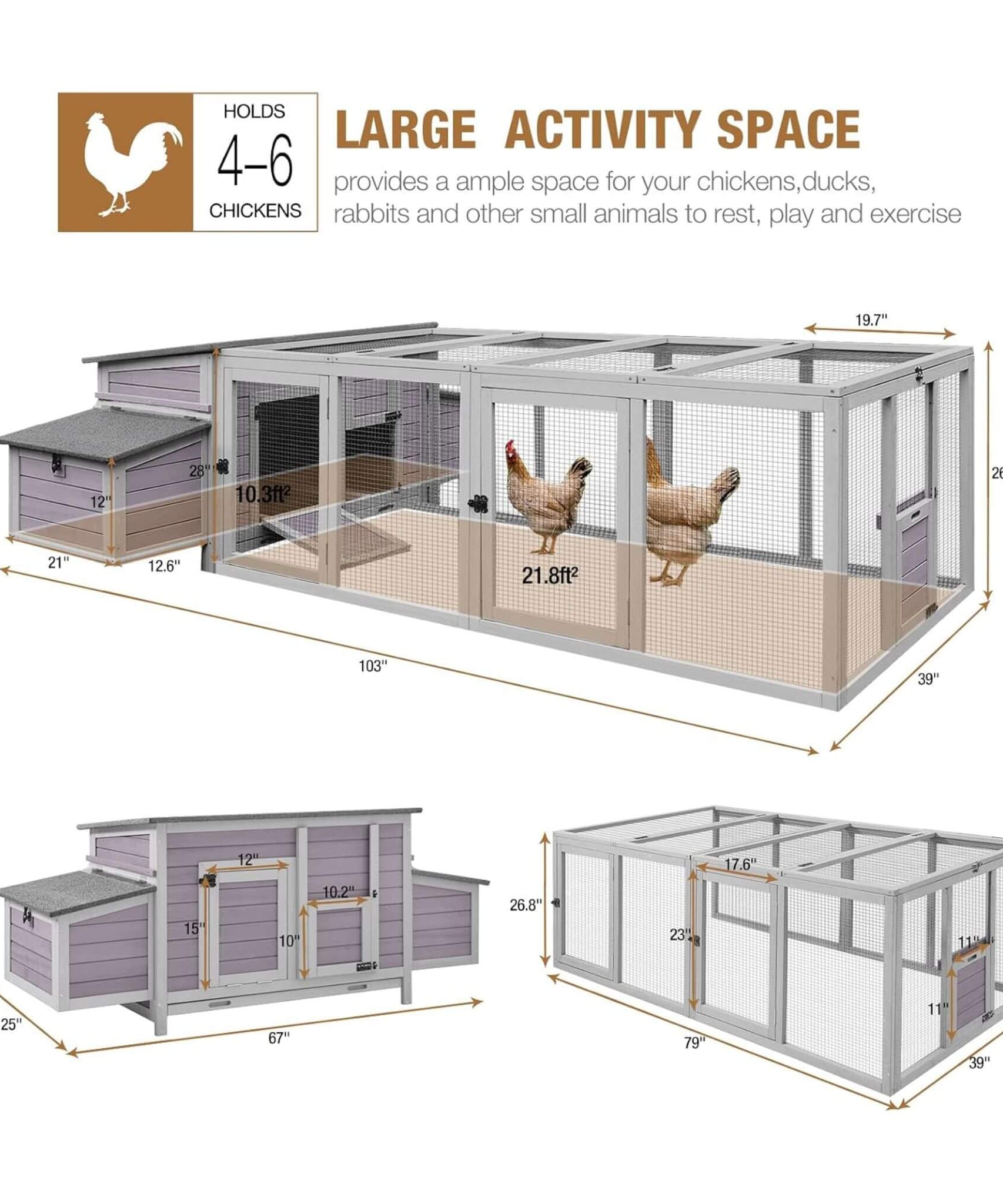 Large 103-Inch Outdoor Chicken Coop House With Run And Nesting Box [4-6 Chickens] (SAK53194)
