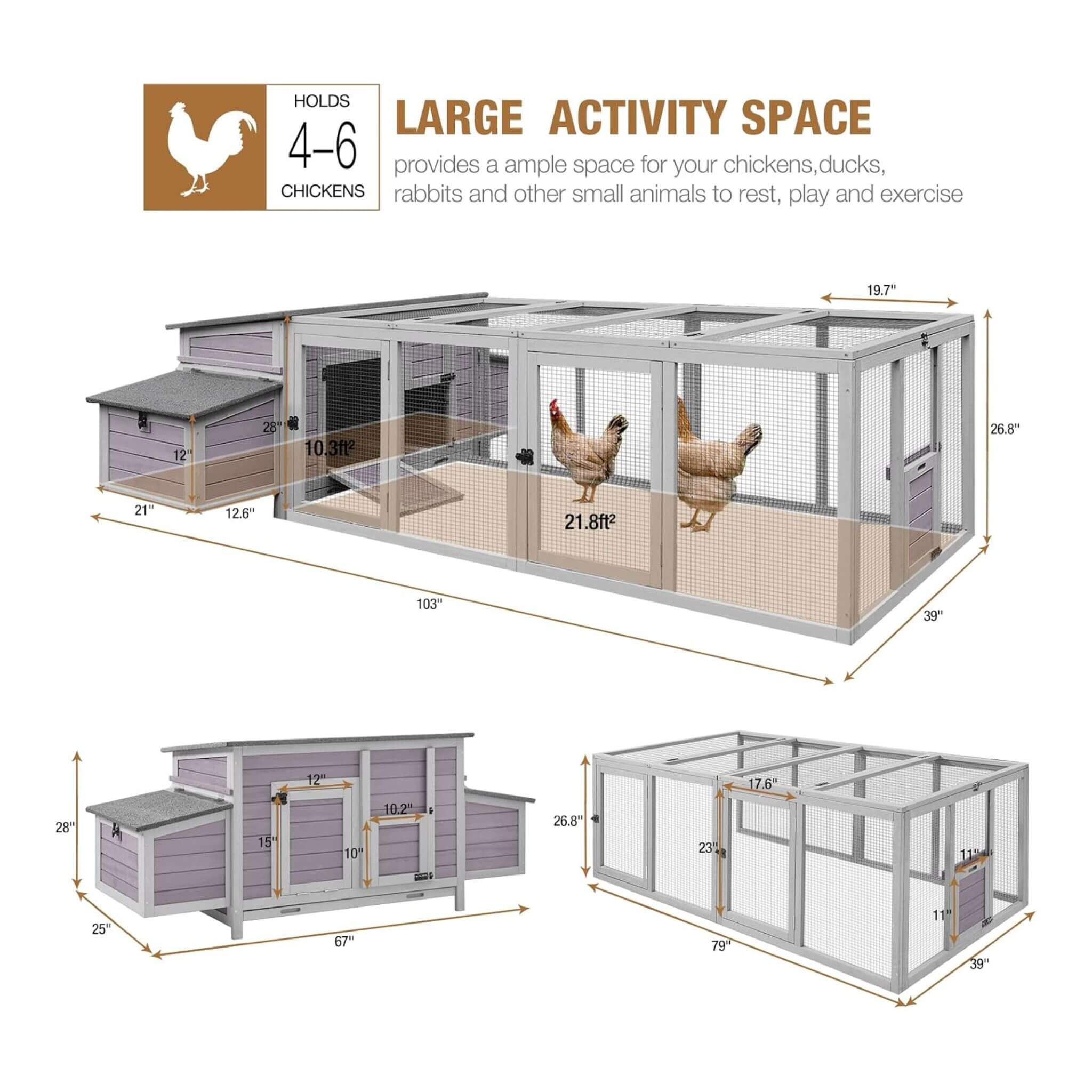 Large 103-Inch Outdoor Chicken Coop House With Run And Nesting Box [4-6 Chickens] (SAK53194)