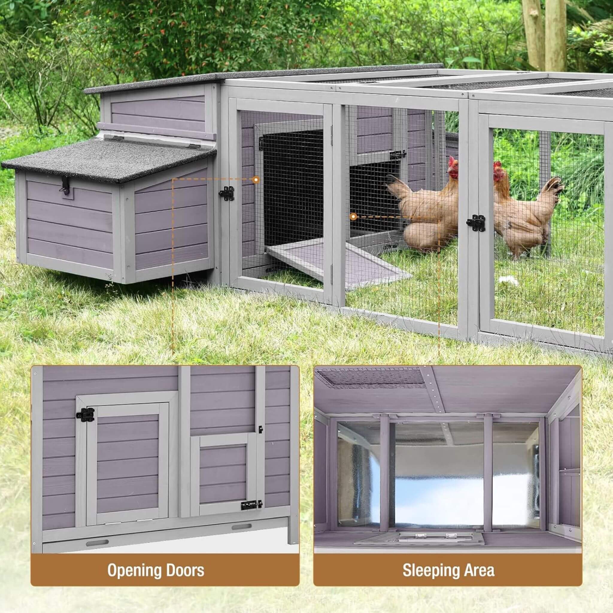 Large 103-Inch Outdoor Chicken Coop House With Run And Nesting Box [4-6 Chickens] (SAK53194)