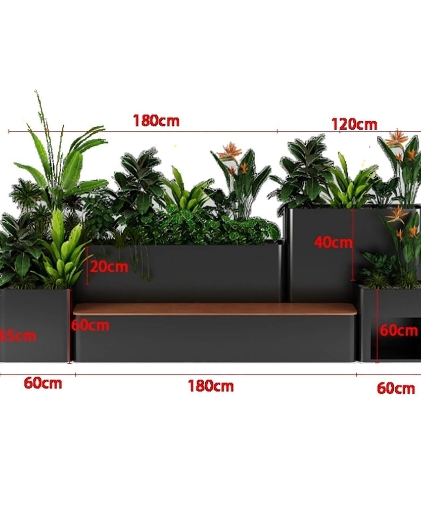 10FT Large Industrial Outdoor Flowerbox Bench With Metal Planter And Hardwood Seat [Made-To-Order] (SAK95620)