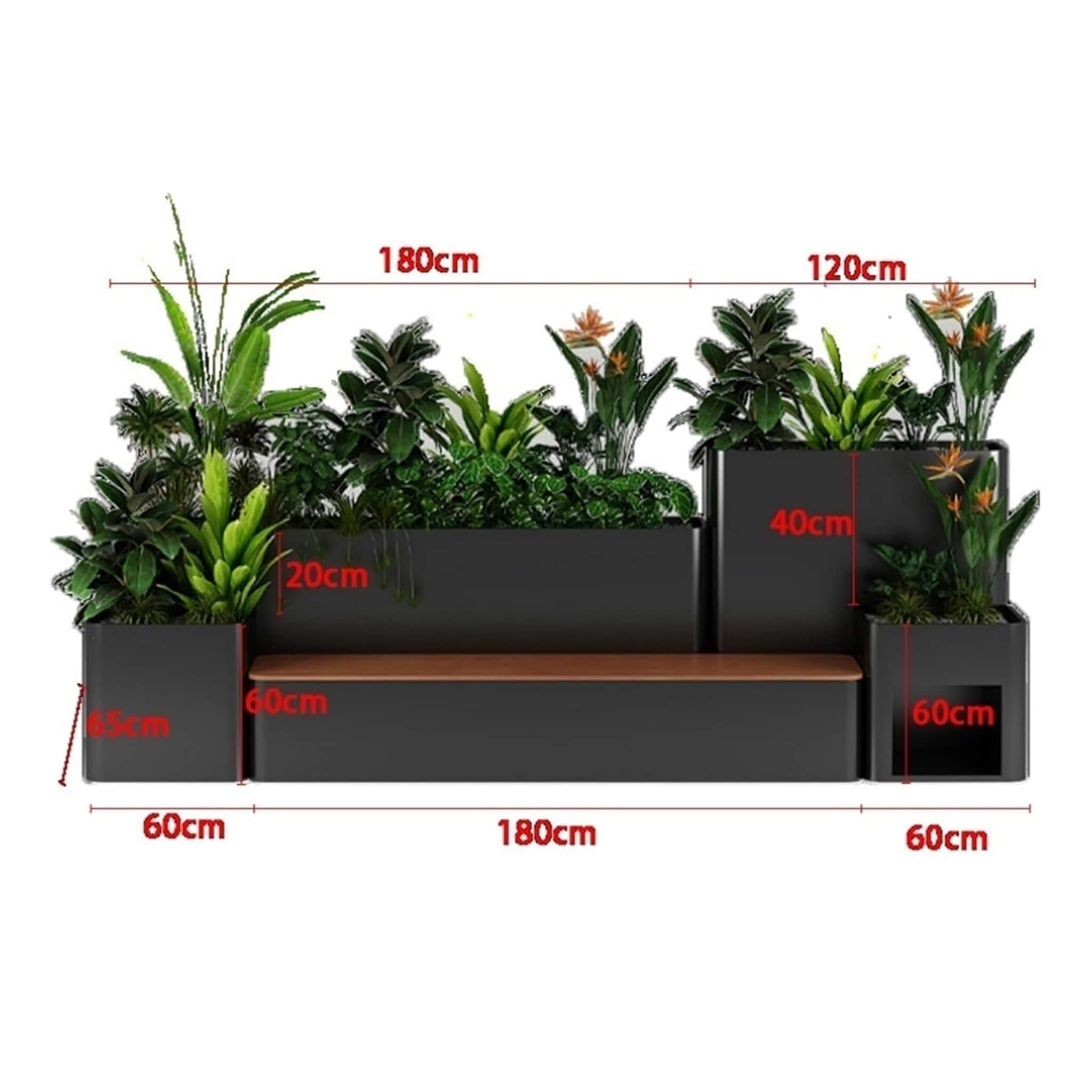 10FT Large Industrial Outdoor Flowerbox Bench With Metal Planter And Hardwood Seat [Made-To-Order] (SAK95620)