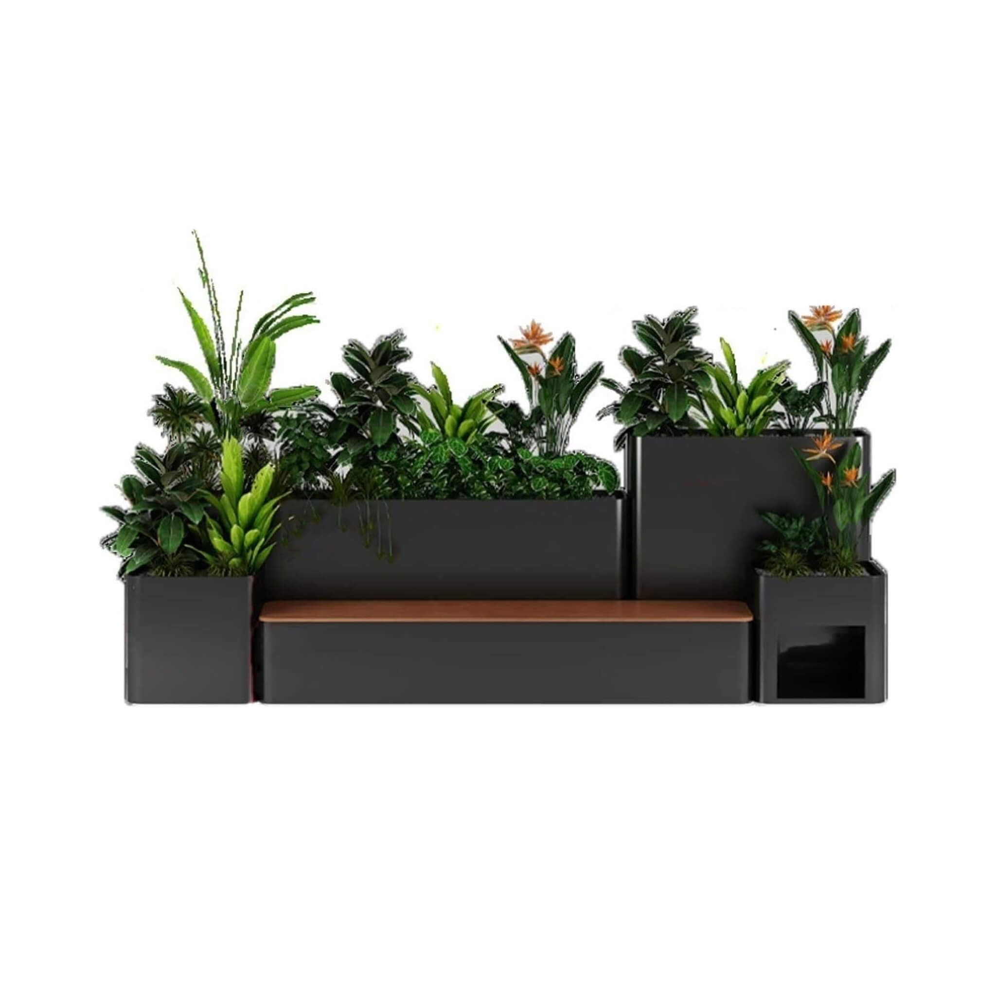 10FT Large Industrial Outdoor Flowerbox Bench With Metal Planter And Hardwood Seat [Made-To-Order] (SAK95620)