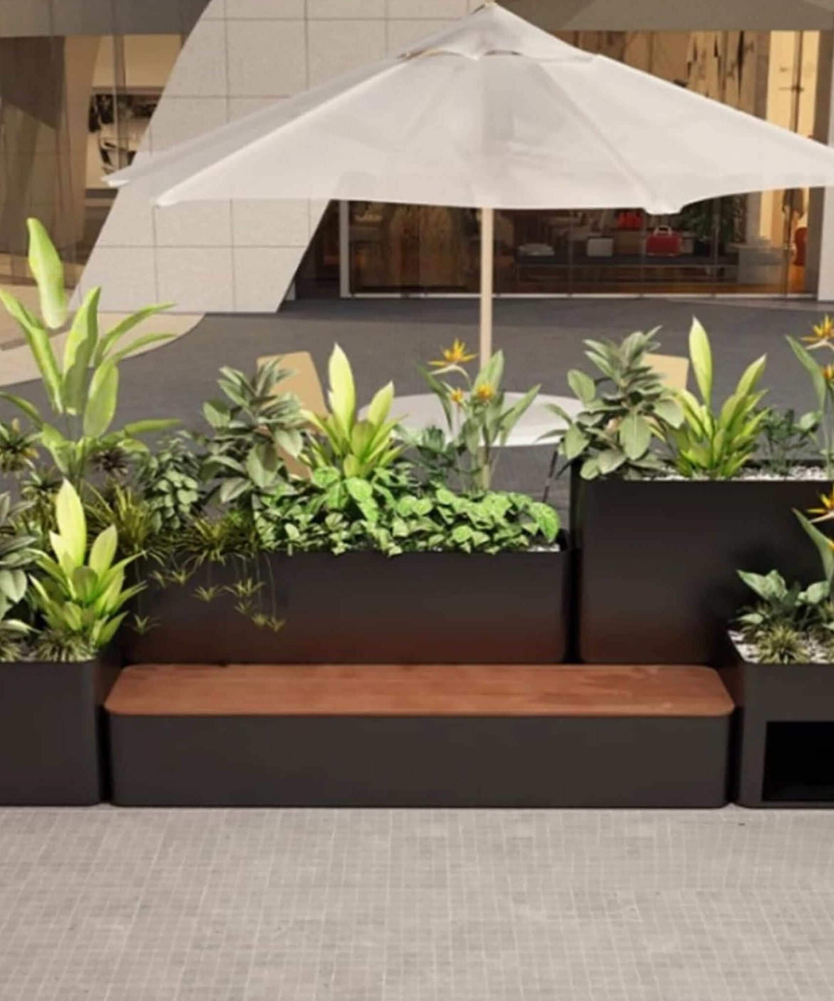 10FT Large Industrial Outdoor Flowerbox Bench With Metal Planter And Hardwood Seat [Made-To-Order] (SAK95620)