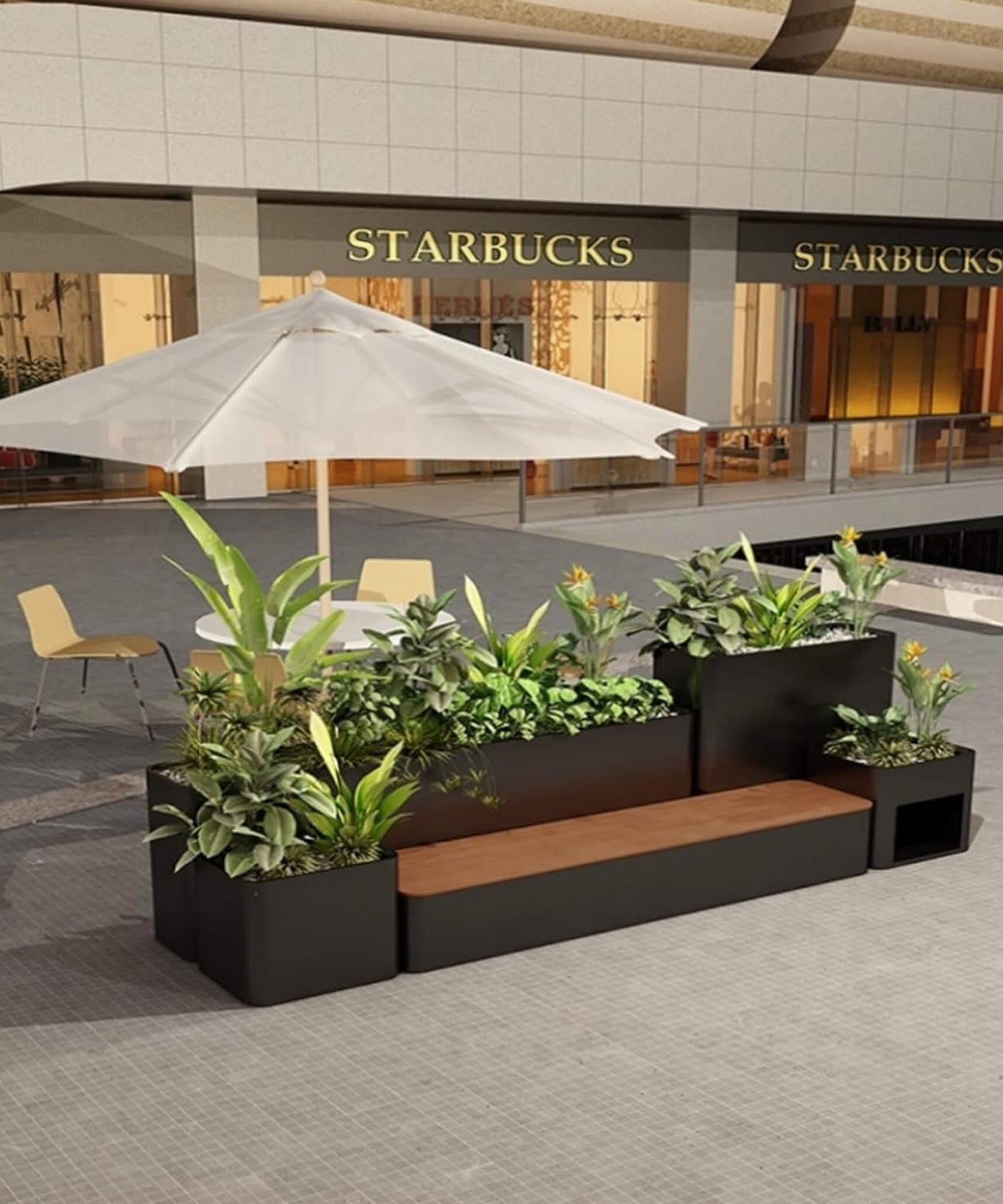 10FT Large Industrial Outdoor Flowerbox Bench With Metal Planter And Hardwood Seat [Made-To-Order] (SAK95620)