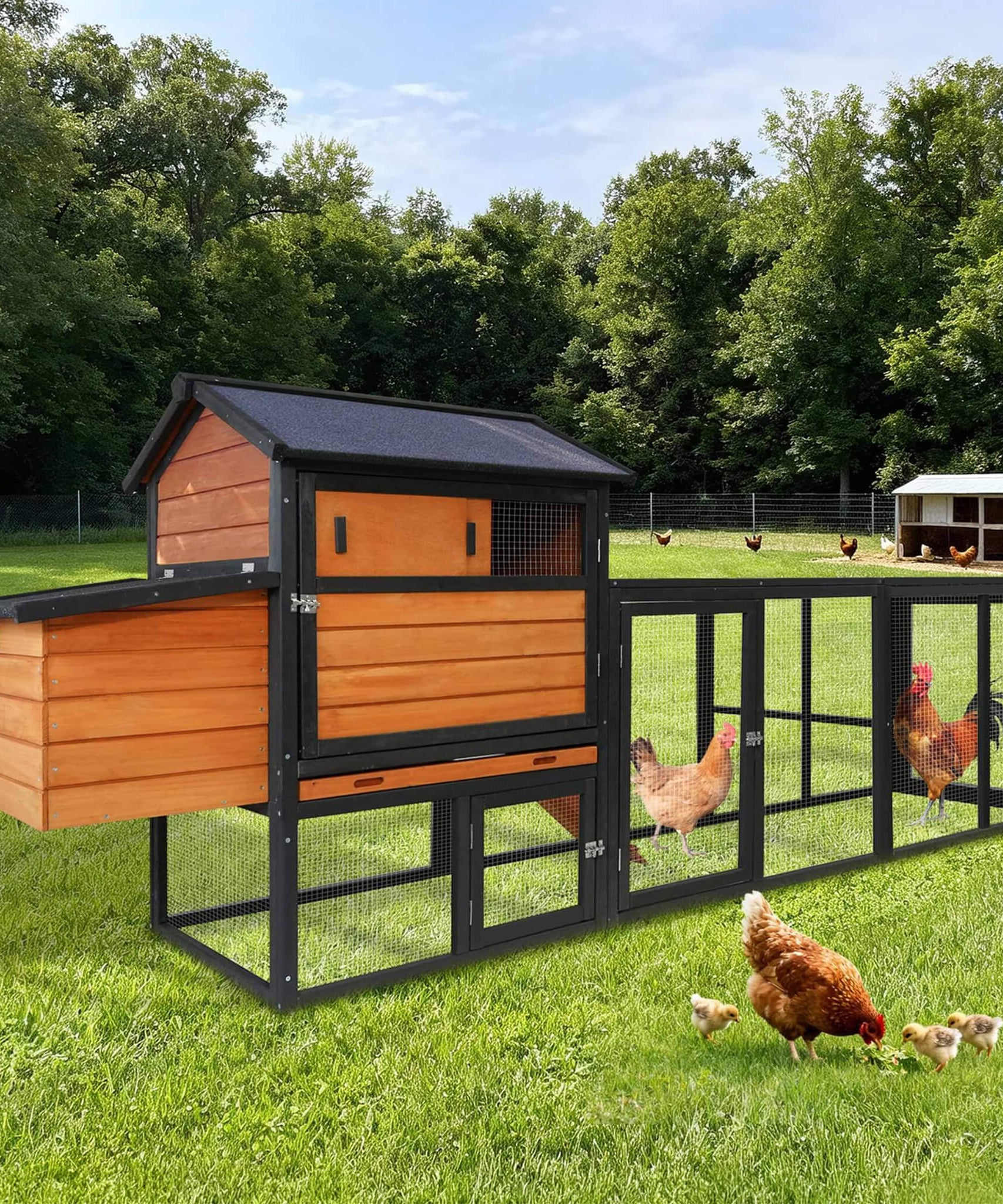 Large 114-Inch Outdoor Wooden Chicken Coop With Run And Nesting Box (SAK83516)