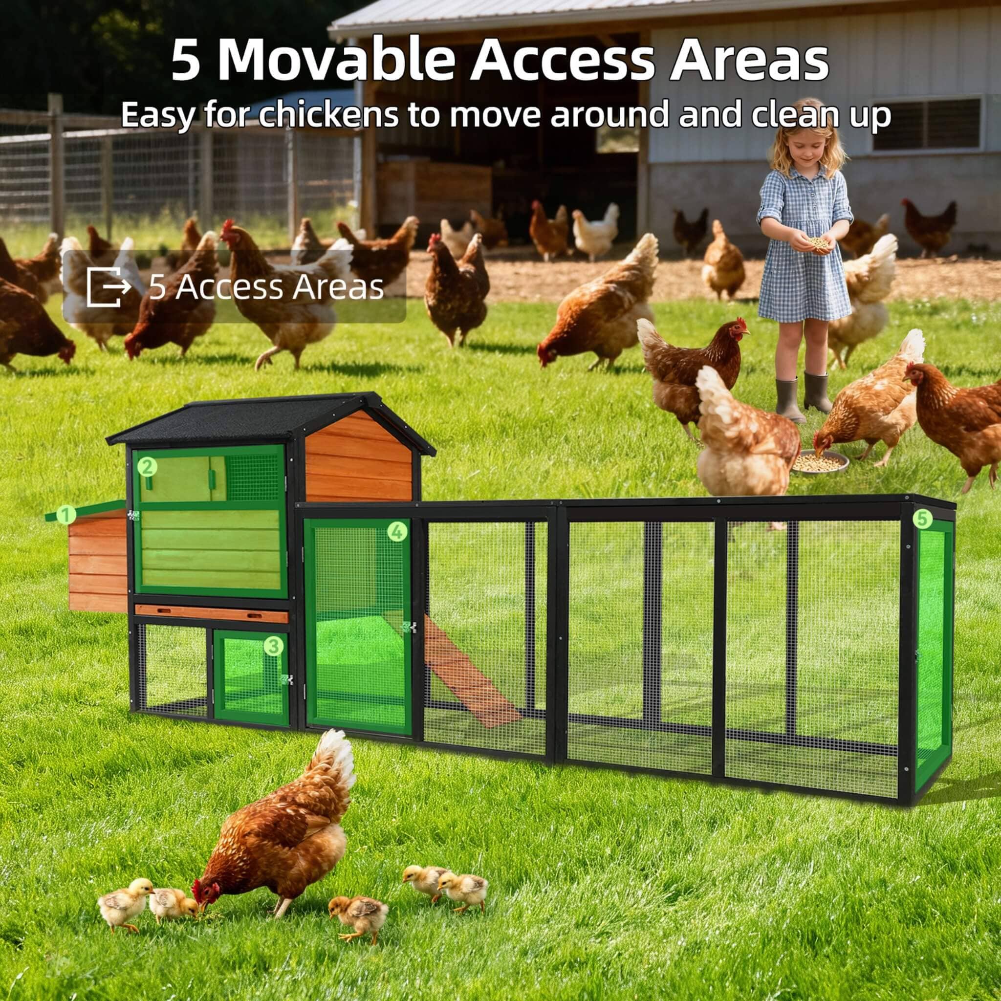 Large 114-Inch Outdoor Wooden Chicken Coop With Run And Nesting Box (SAK83516)