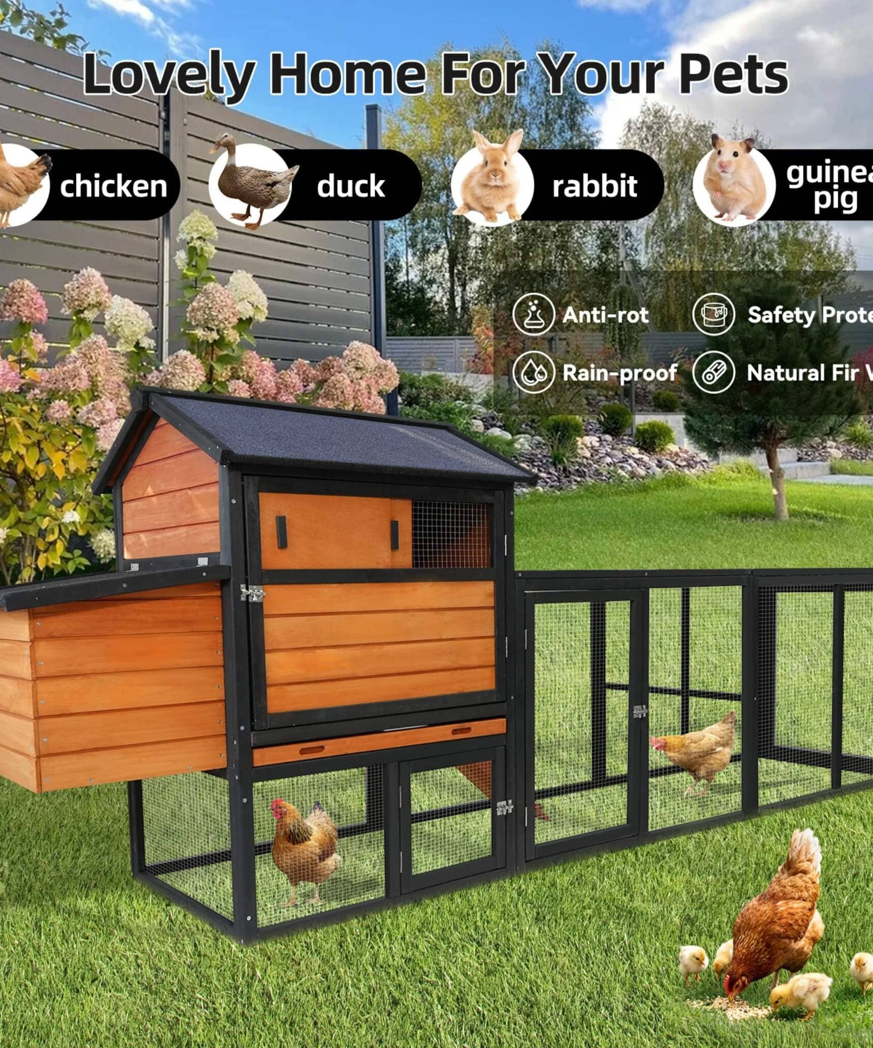 Large 114-Inch Outdoor Wooden Chicken Coop With Run And Nesting Box (SAK83516)