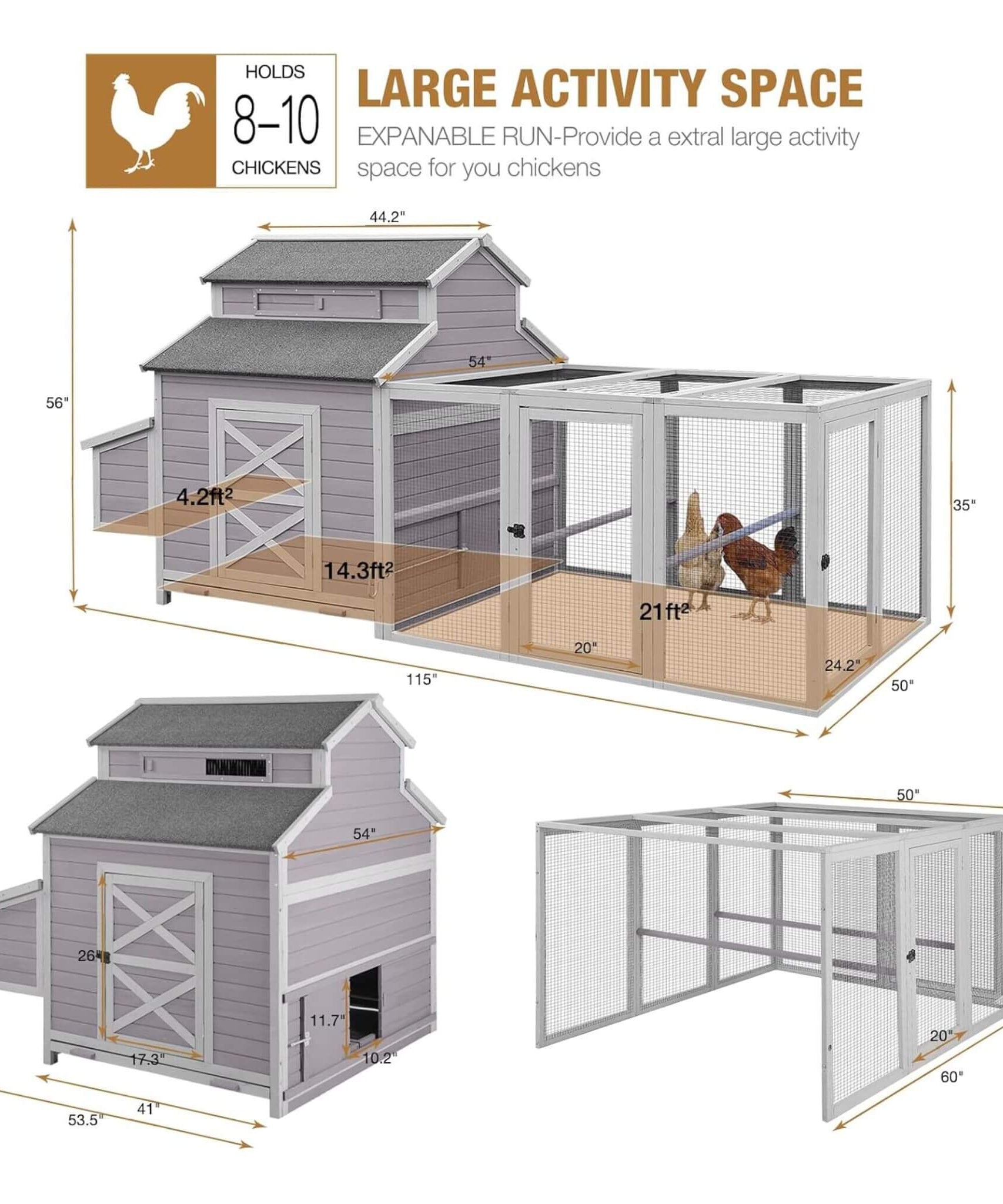 Large 115-Inch Portable Chicken Coop With Run And Nesting Boxes [8-10 Chickens] (SAK18263)