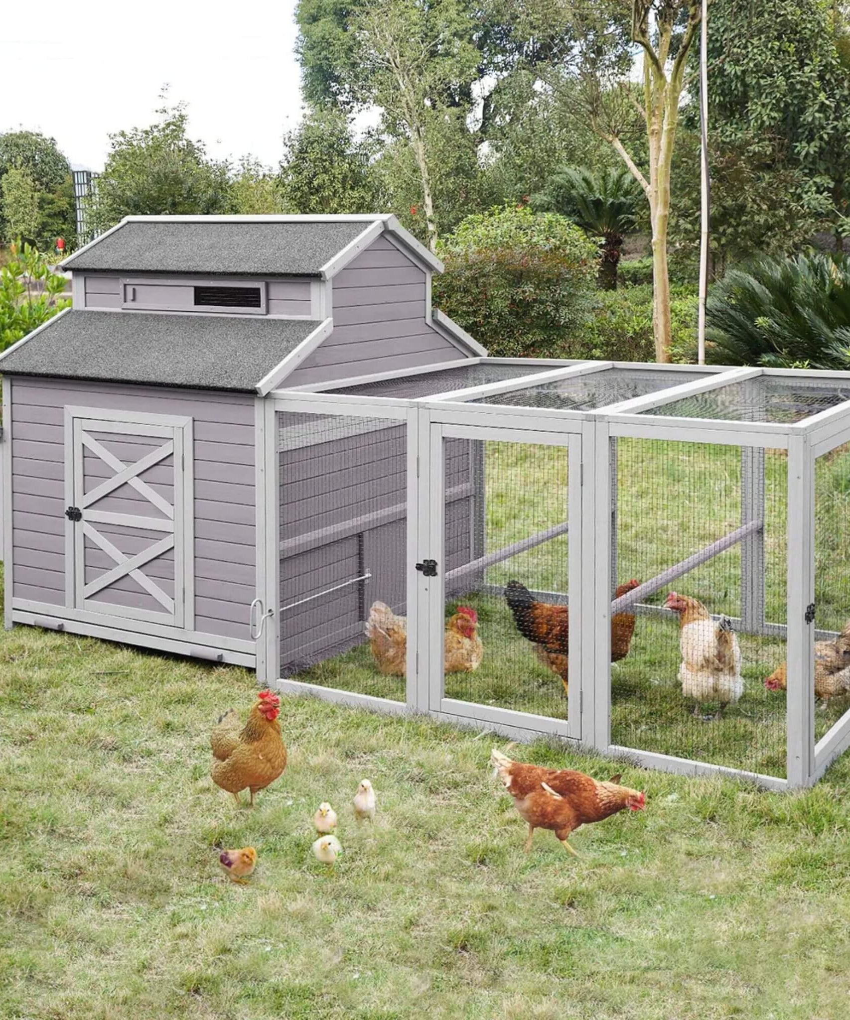 Large 115-Inch Portable Chicken Coop With Run And Nesting Boxes [8-10 Chickens] (SAK18263)