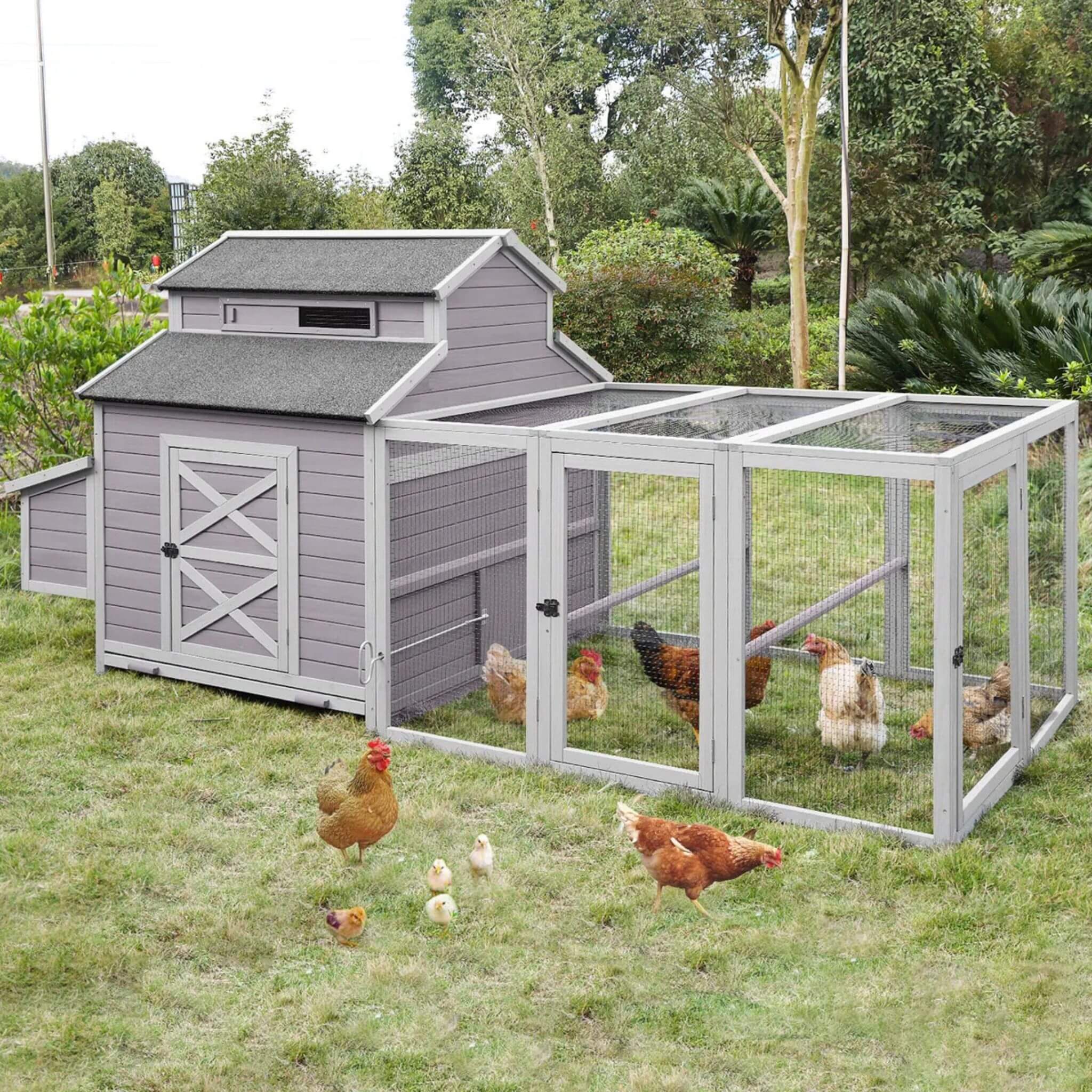 Large 115-Inch Portable Chicken Coop With Run And Nesting Boxes [8-10 Chickens] (SAK18263)