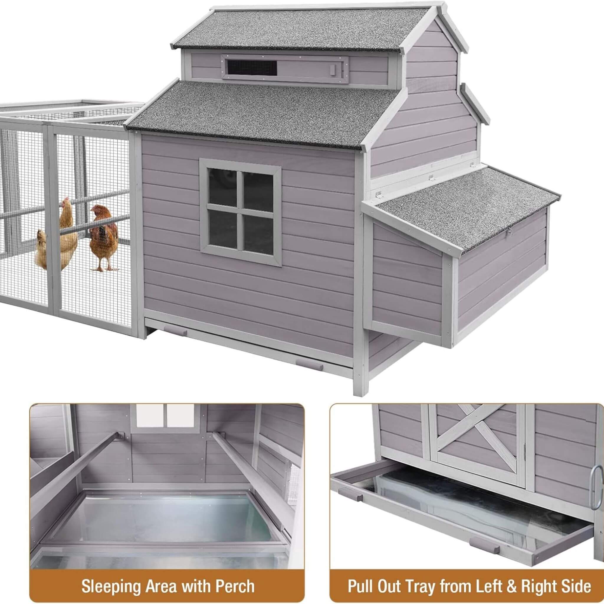 Large 115-Inch Portable Chicken Coop With Run And Nesting Boxes [8-10 Chickens] (SAK18263)