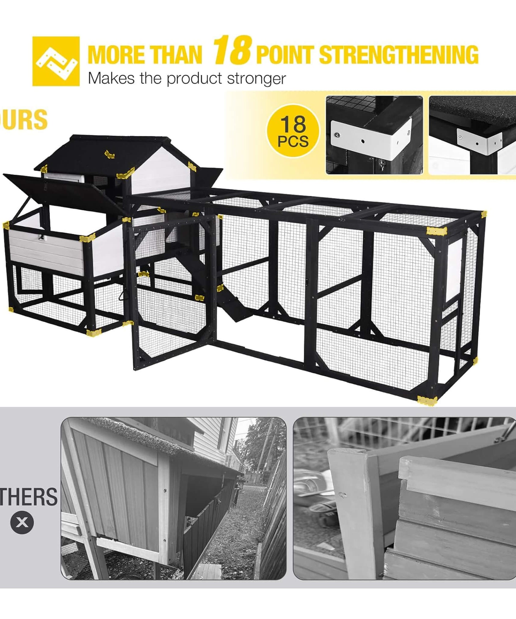 Large 118-Inch Outdoor Wooden Chicken Coop With Extended Run And 6 Nesting Boxes [8-10 Chickens] (SAK63940)