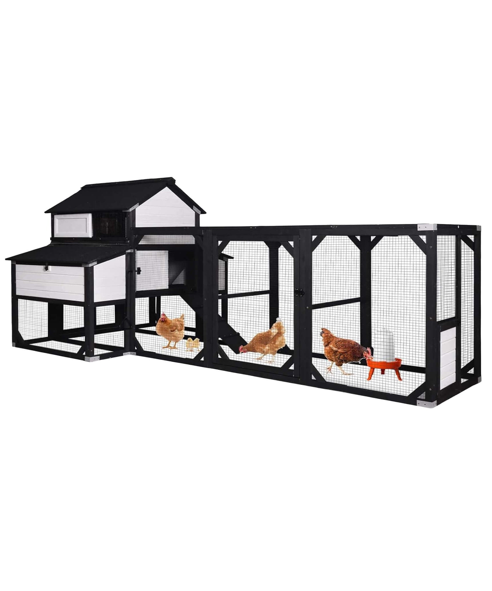 Large 118-Inch Outdoor Wooden Chicken Coop With Extended Run And 6 Nesting Boxes [8-10 Chickens] (SAK63940)