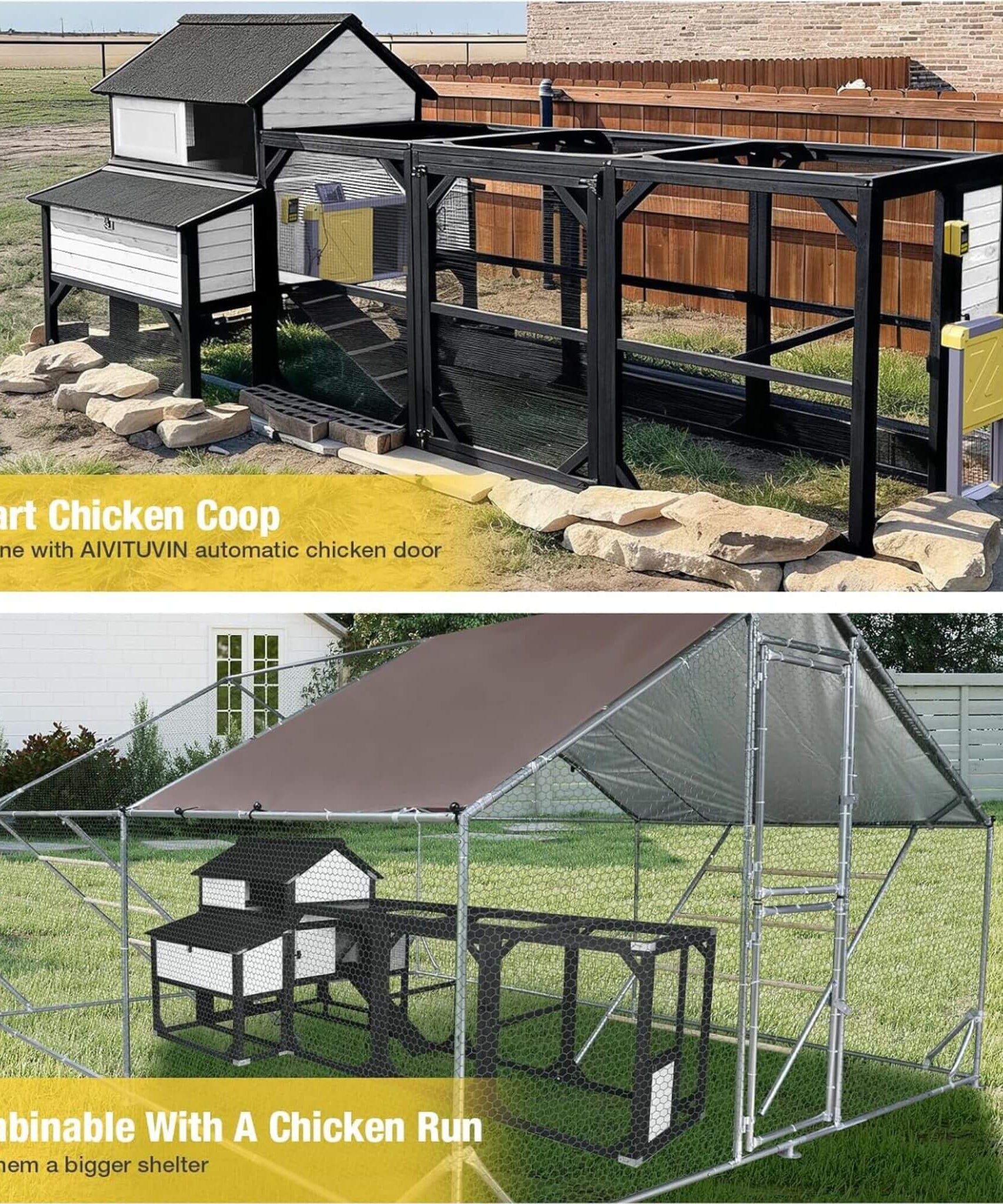 Large 118-Inch Outdoor Wooden Chicken Coop With Extended Run And 6 Nesting Boxes [8-10 Chickens] (SAK63940)