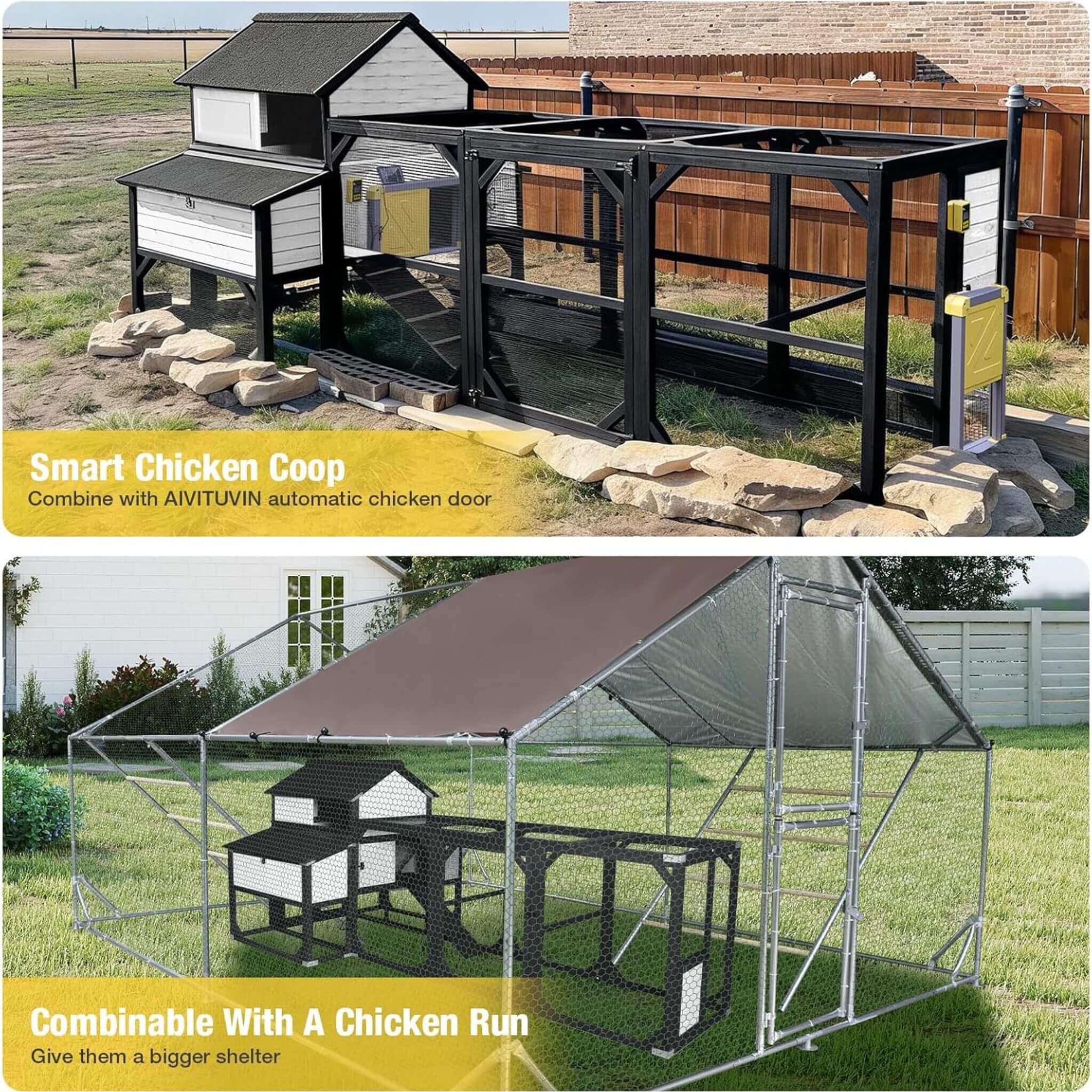 Large 118-Inch Outdoor Wooden Chicken Coop With Extended Run And 6 Nesting Boxes [8-10 Chickens] (SAK63940)
