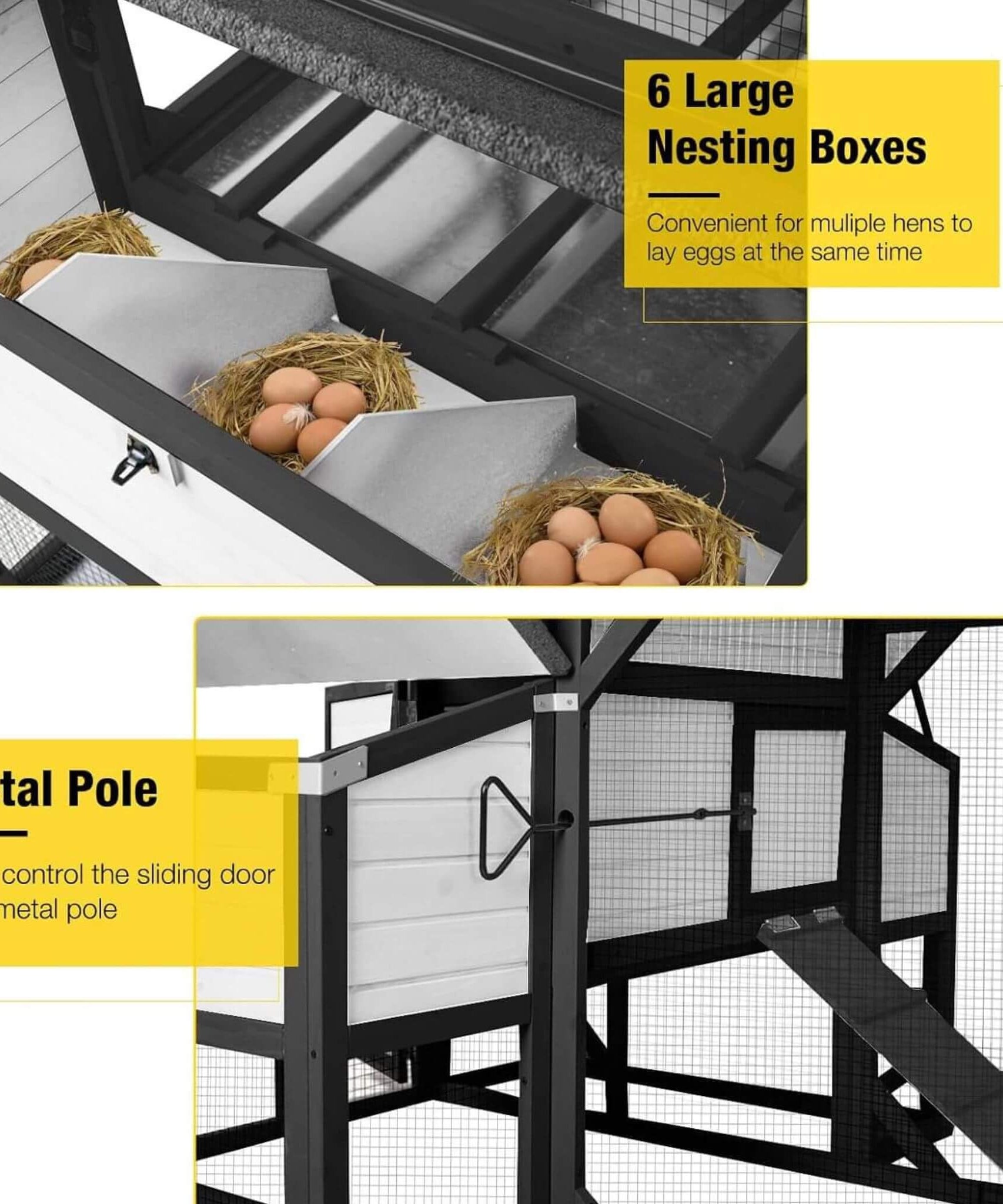 Large 118-Inch Outdoor Wooden Chicken Coop With Extended Run And 6 Nesting Boxes [8-10 Chickens] (SAK63940)